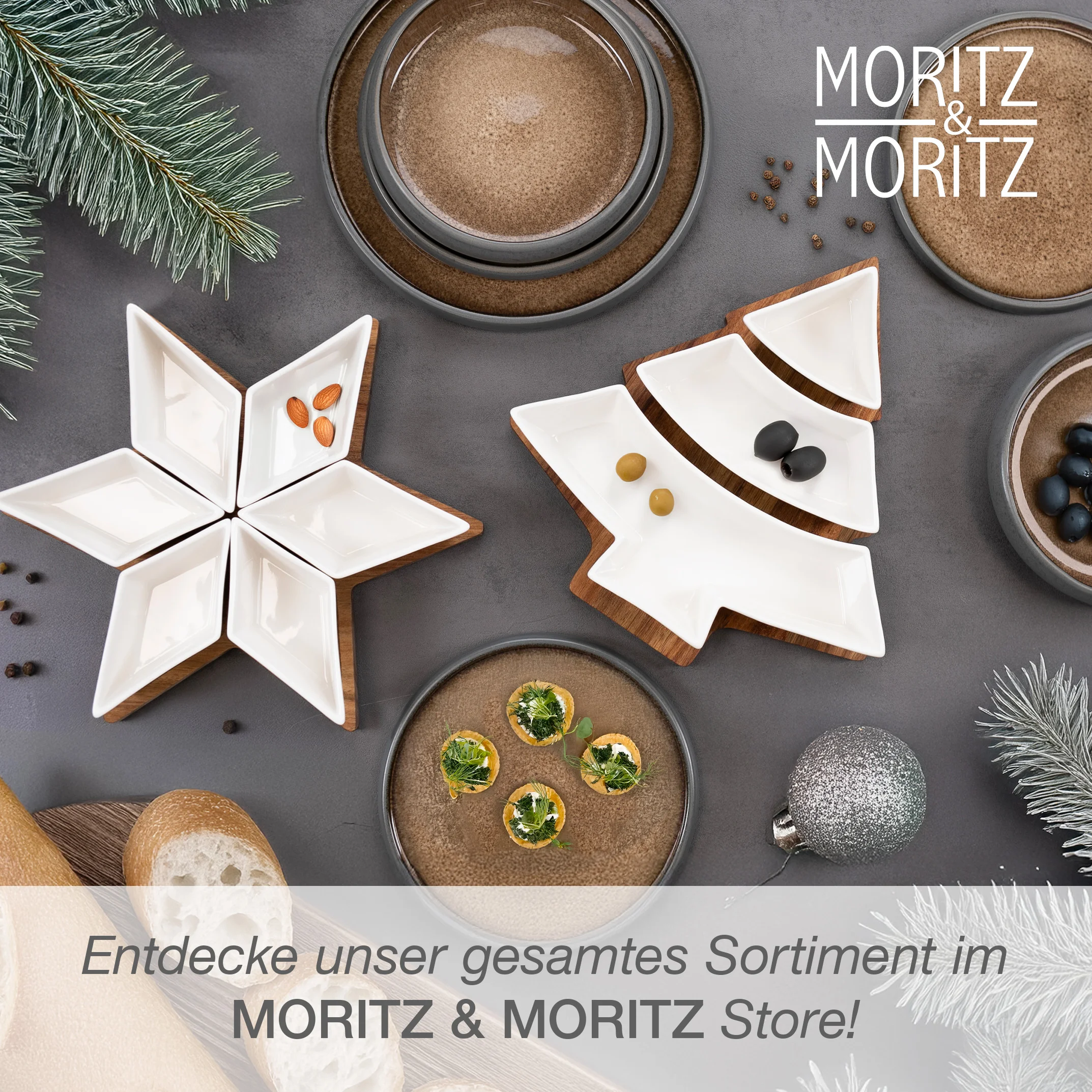 Servierschalen Set Sterne 7-teilig, komplett vor weißem Hintergrund