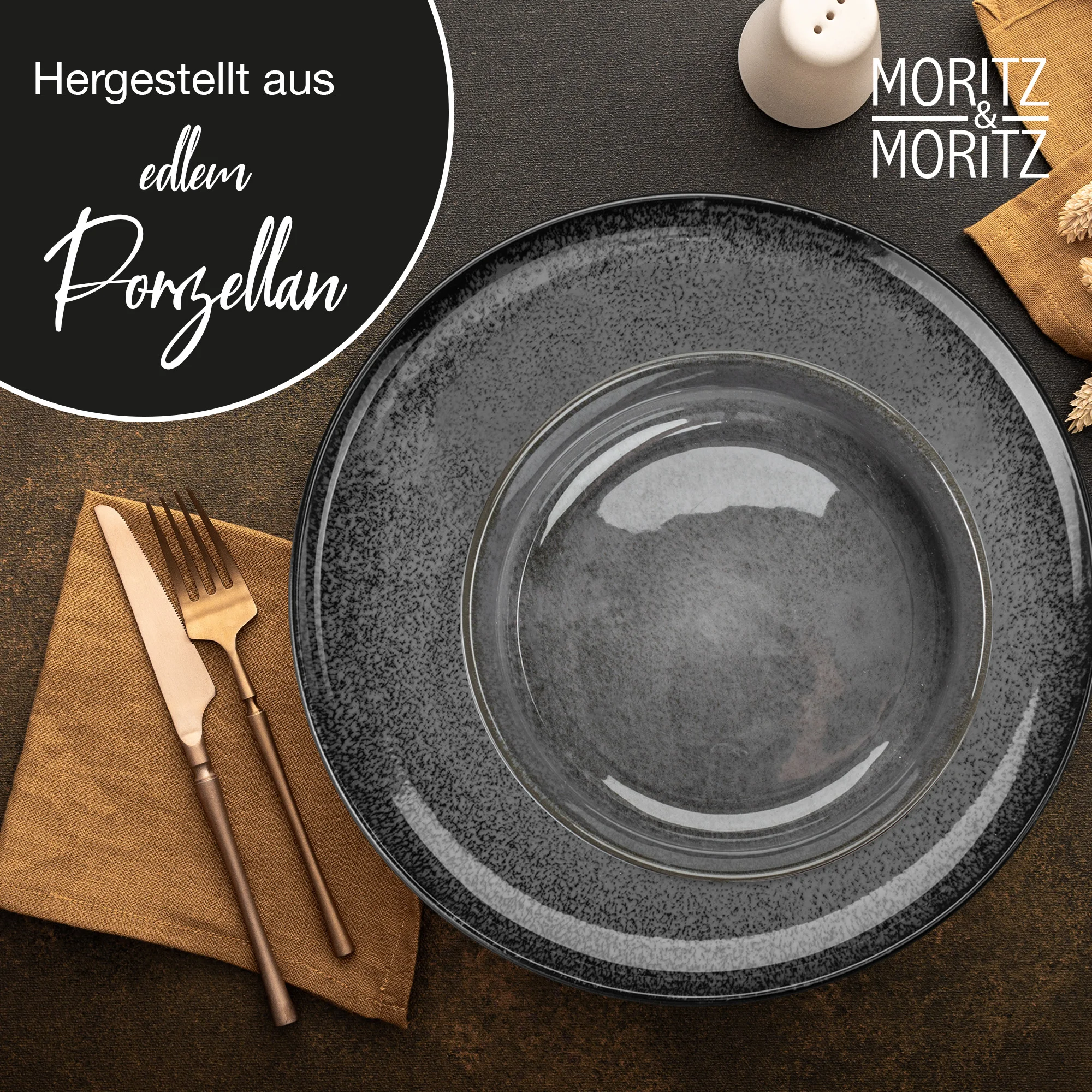 Vierteiliges Müslischalen-Set in Anthrazit auf hellem Untergrund, 4-teilig, aus Keramik