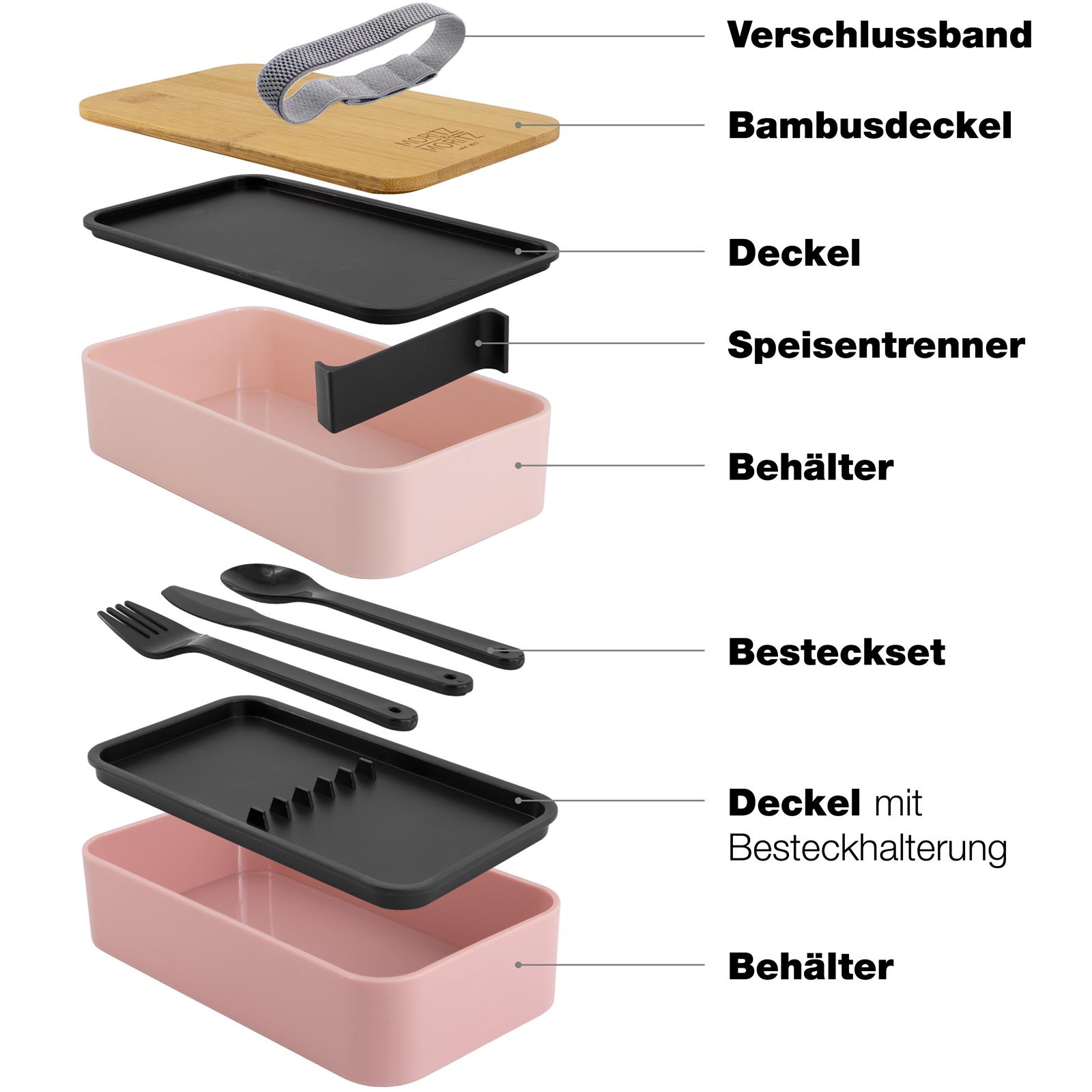 Bento Box Pink mit Fächern für Lunch und Snacks Bento Box Pink mit Fächern für ausgewogene Mahlzeiten, Deckel mit sicherem Verschluss, ideal für unterwegs.