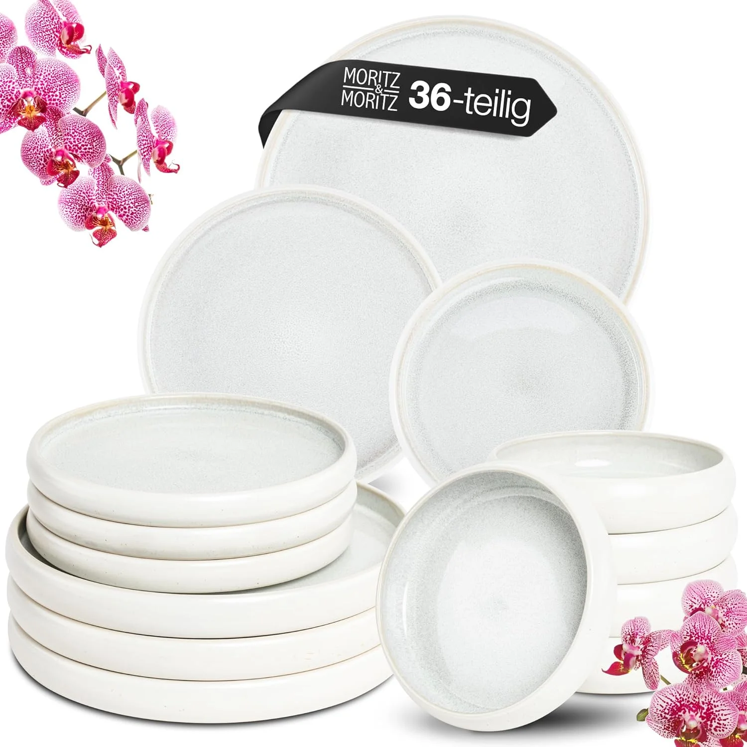 SOLID UNI Geschirrset 36-teilig Creme, vor weißem Hintergrund