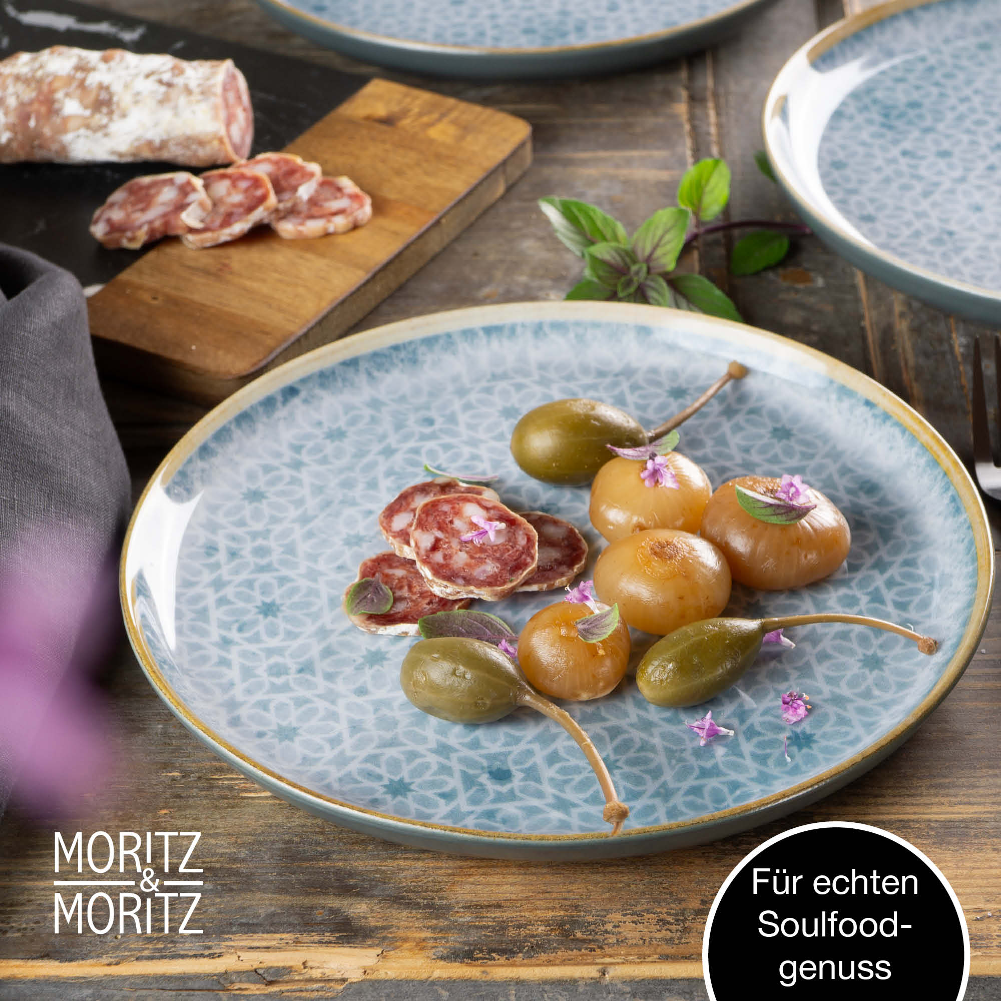 6-teilige Dessertteller im mediterranen Design, blaues Muster, Geschirrset