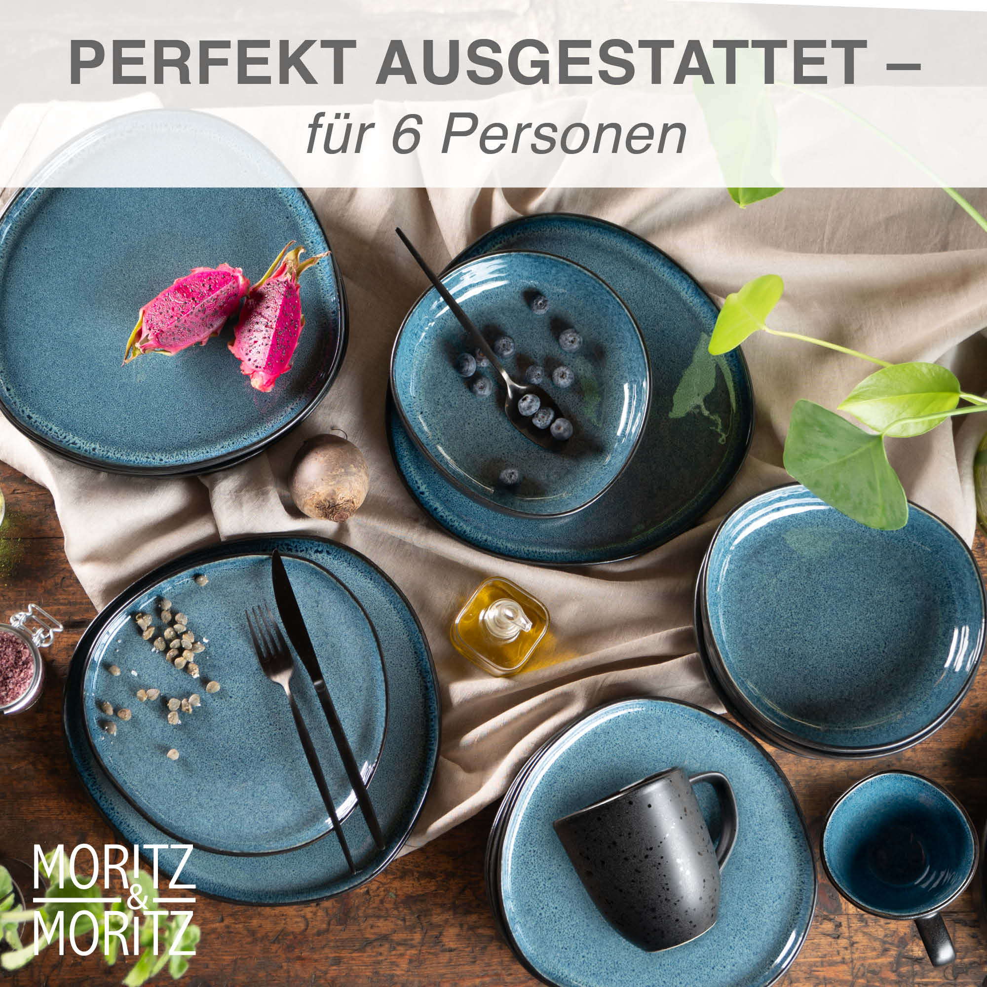 ORGANIC 24-teilig Geschirrset mit Tassen Blau