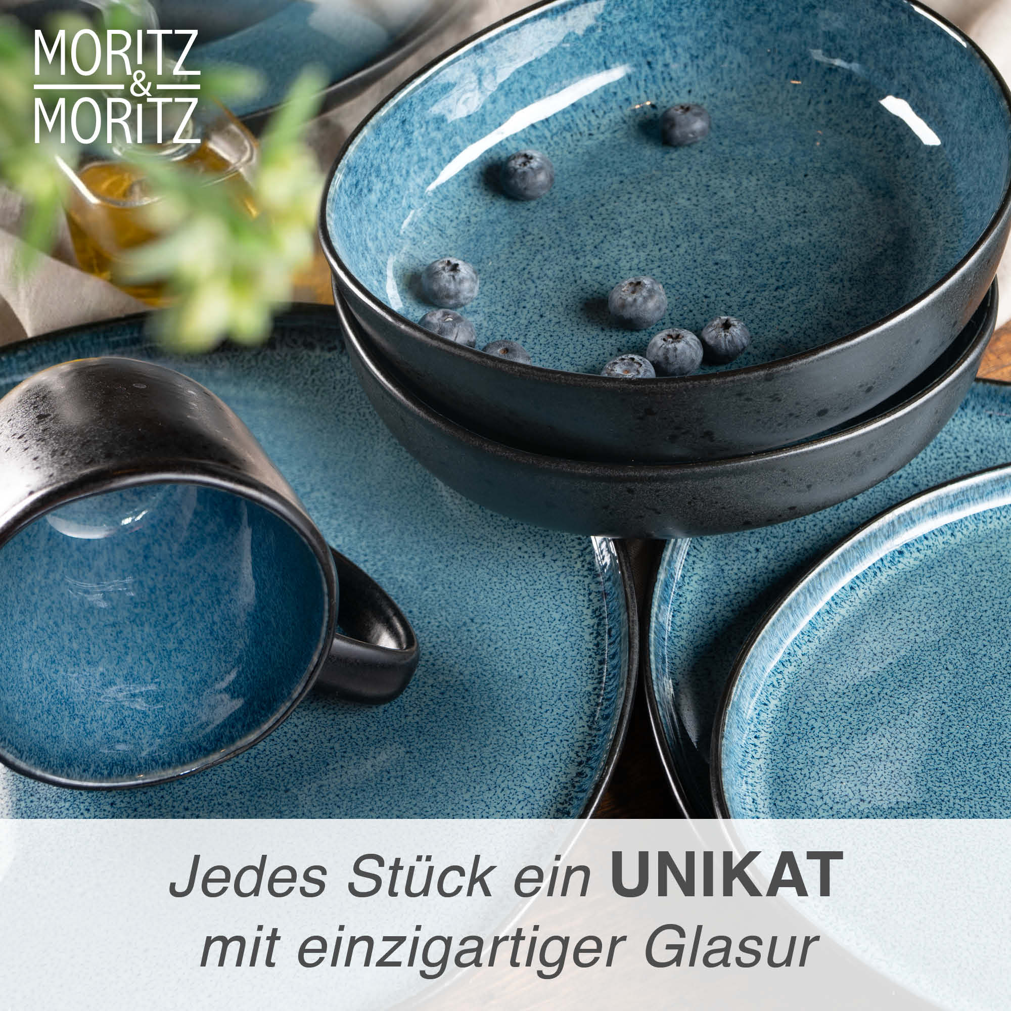 ORGANIC 24-teilig Geschirrset mit Tassen Blau