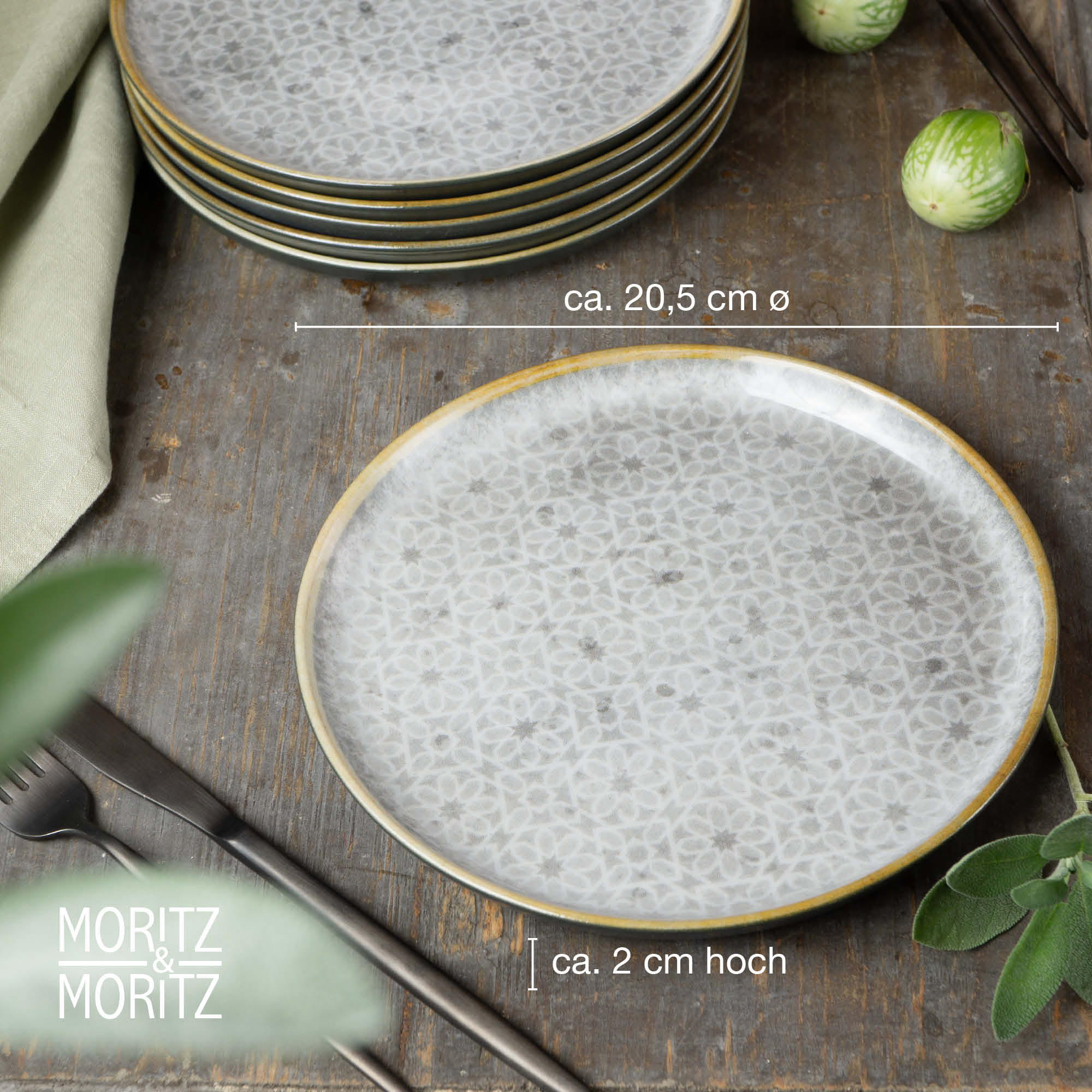6-teiliges Dessertteller-Set Mediterran Grau – Moritz & Moritz 6-teiliges Set an grauen mediterranen Desserttellern von Moritz und Moritz, in stilvollem und hochwertigem Design, ideal für elegantes Servieren von Desserts.
