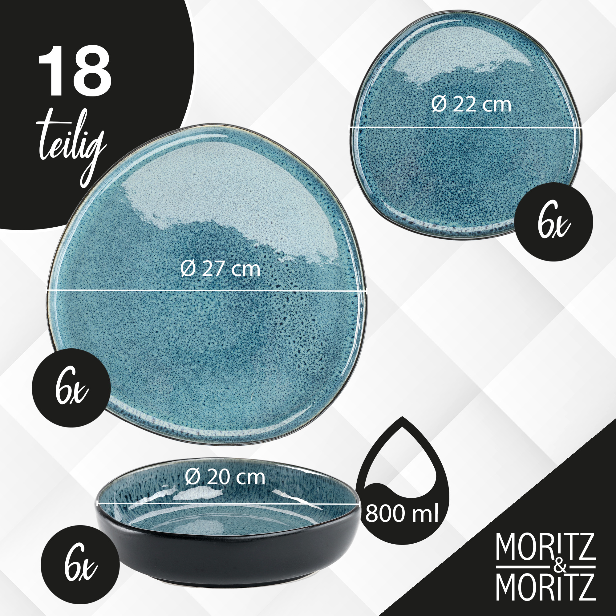 ORGANIC 18tlg Geschirrset Blau