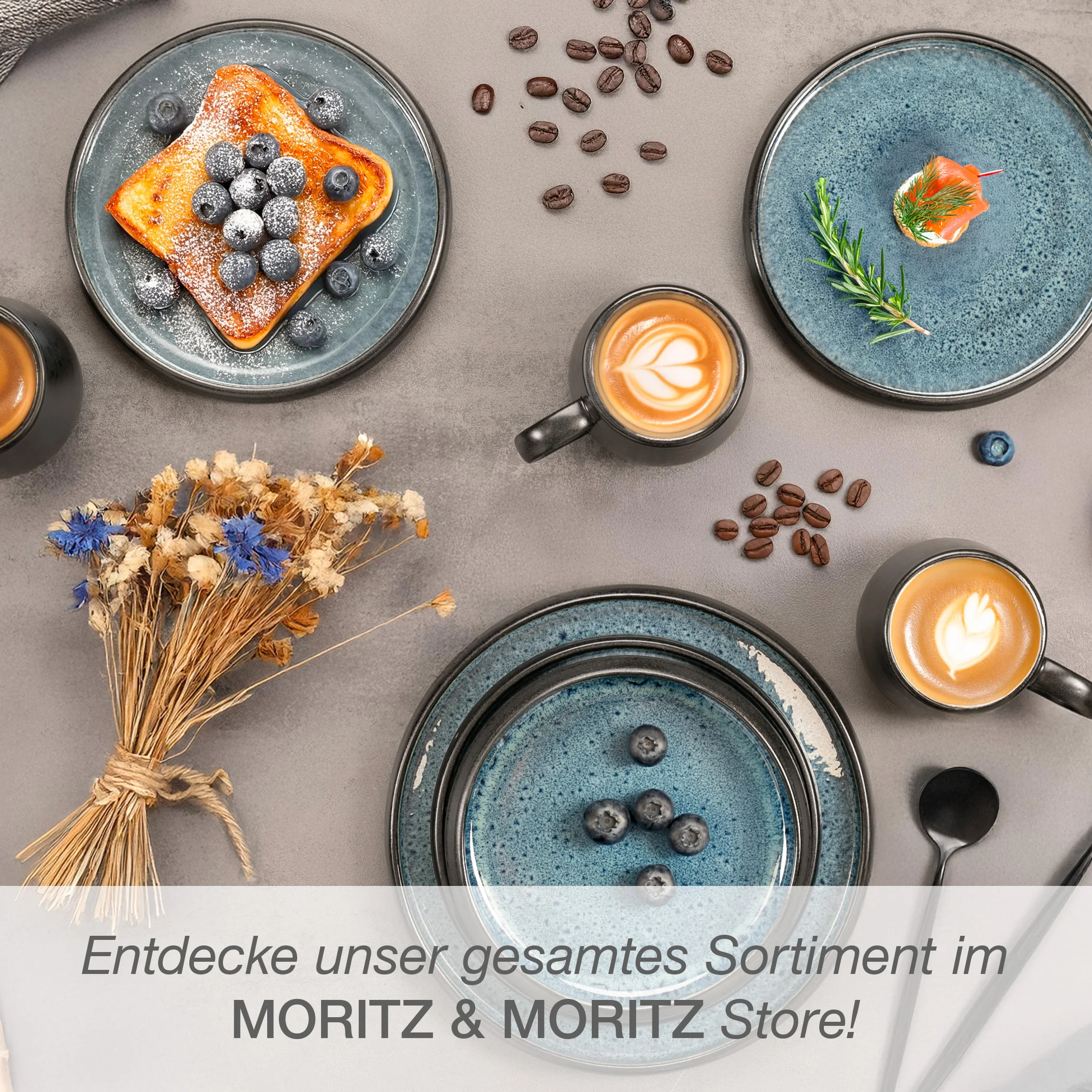 SOLID Geschirr Set 24-teilig Reaktiv blau, im Geschirrkorb der Spülmaschine
