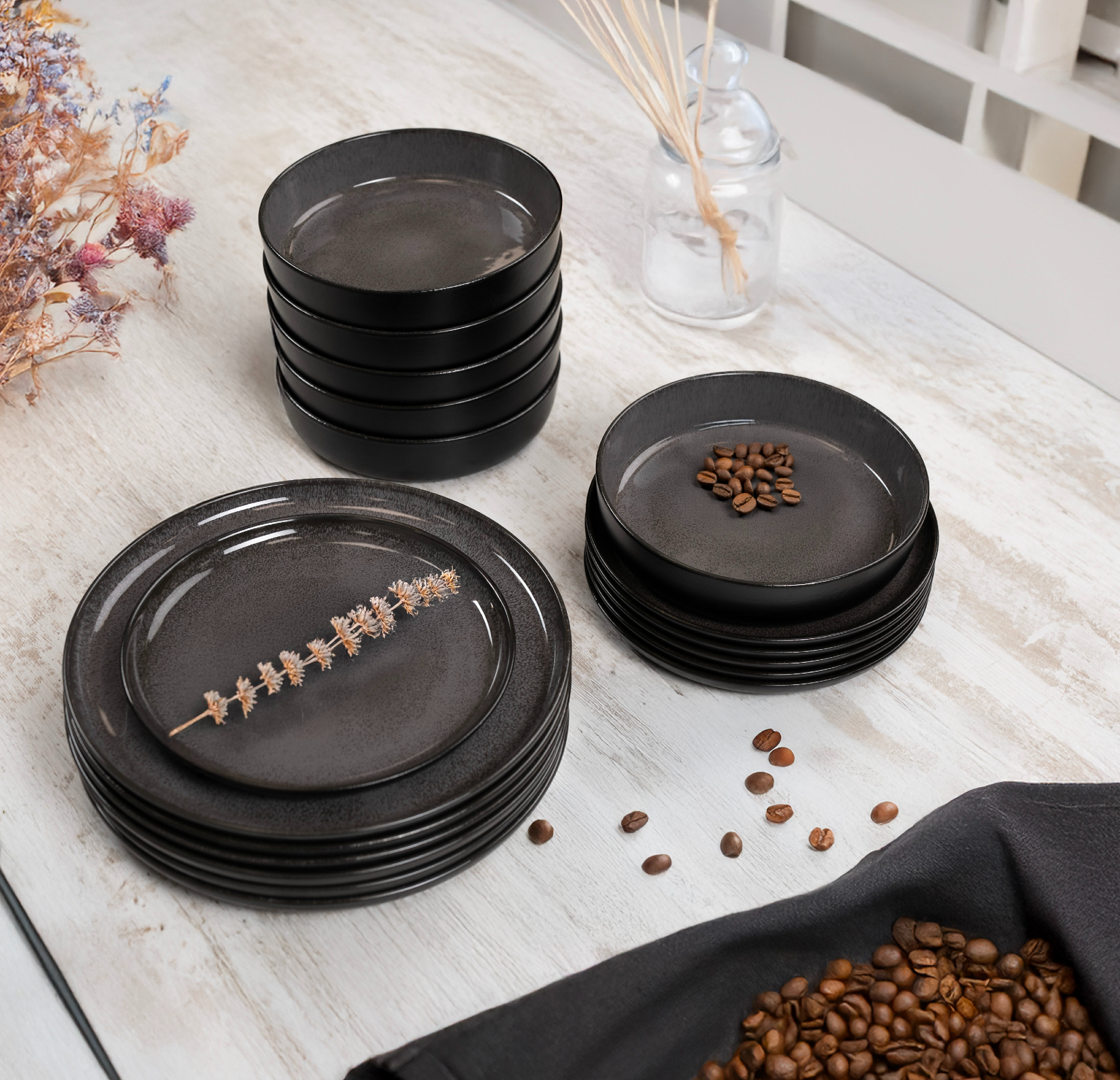 VIDA Geschirr Set 36-teilig anthrazit
