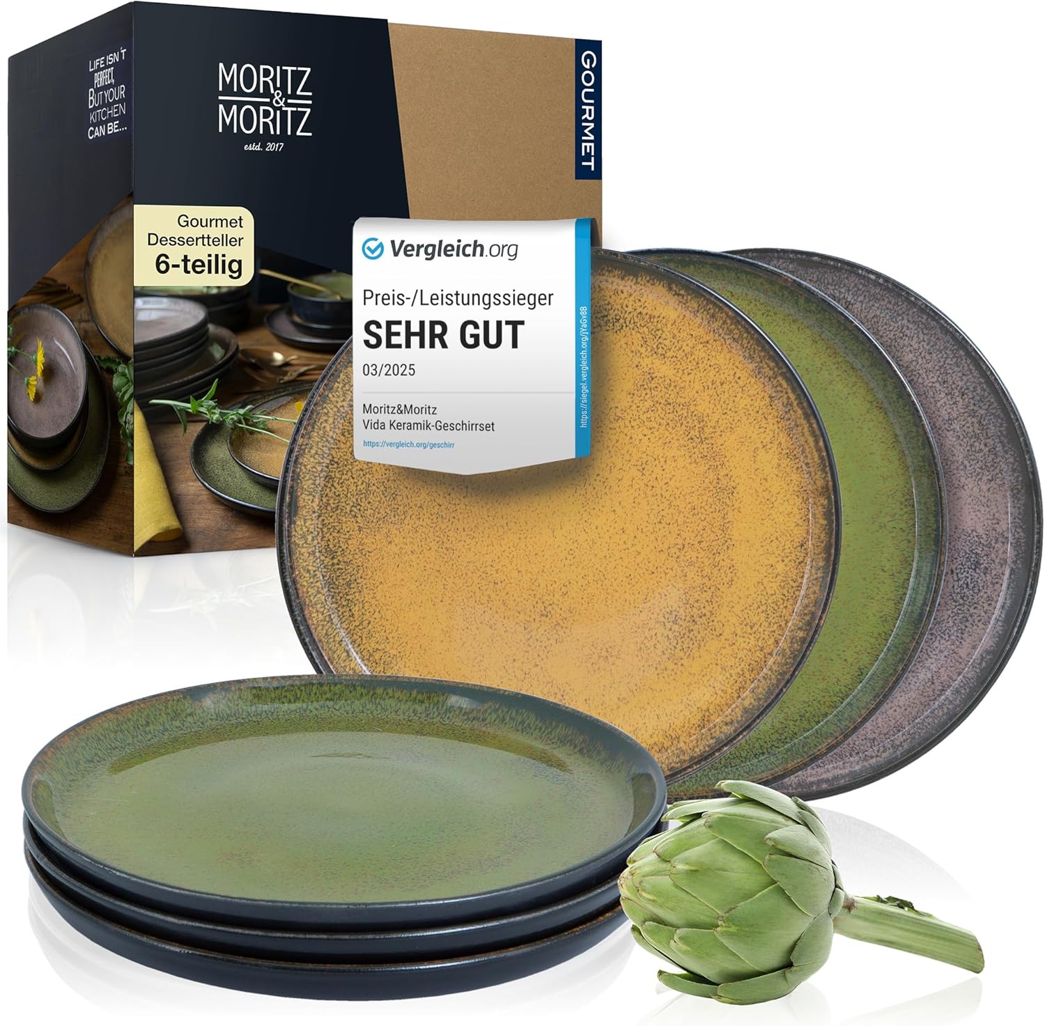 VIDA 6x Dessert Teller vintage Geschirr Set