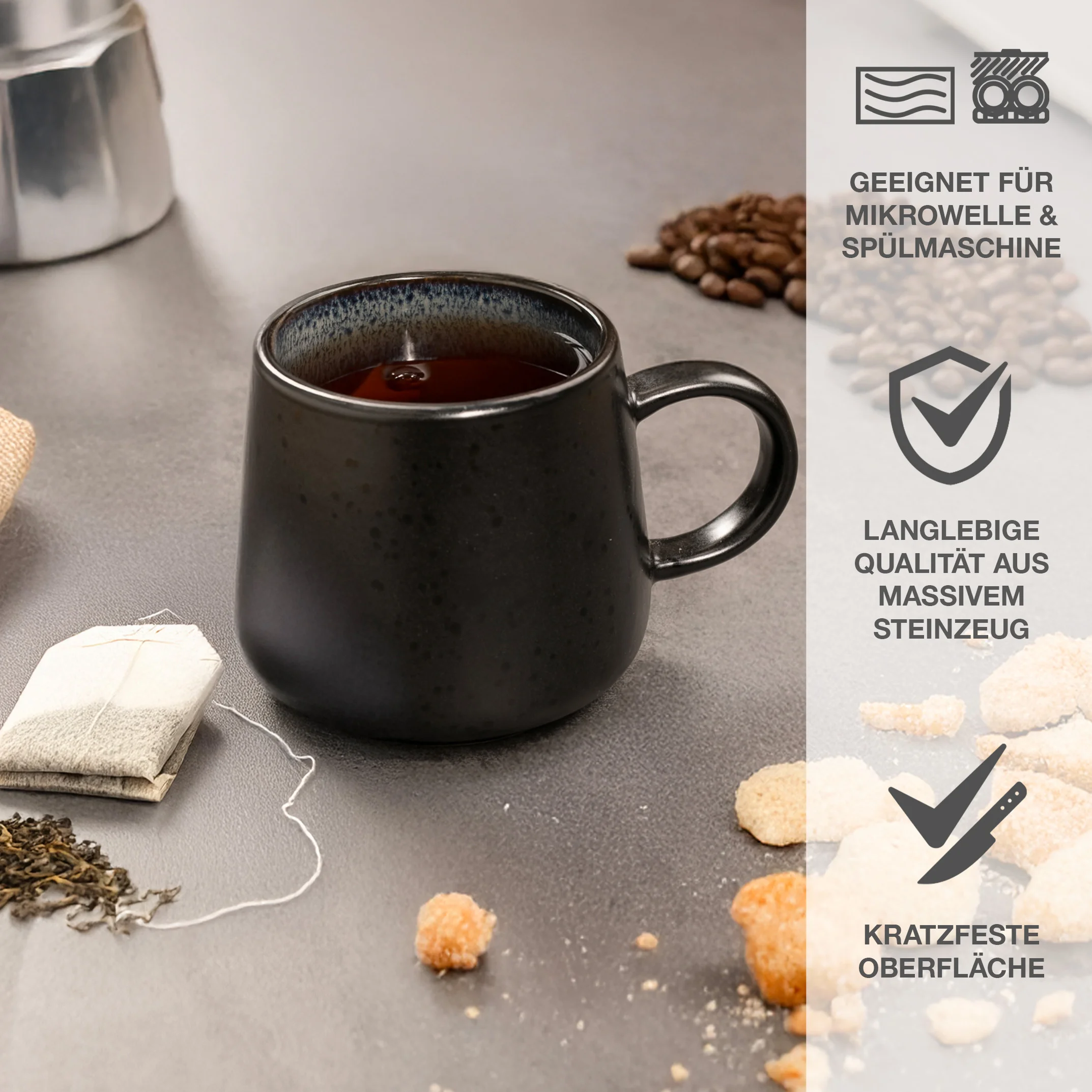 SOLID Kaffeebecher Set 6-teilig Anthrazit, Nahaufnahme der Oberfläche