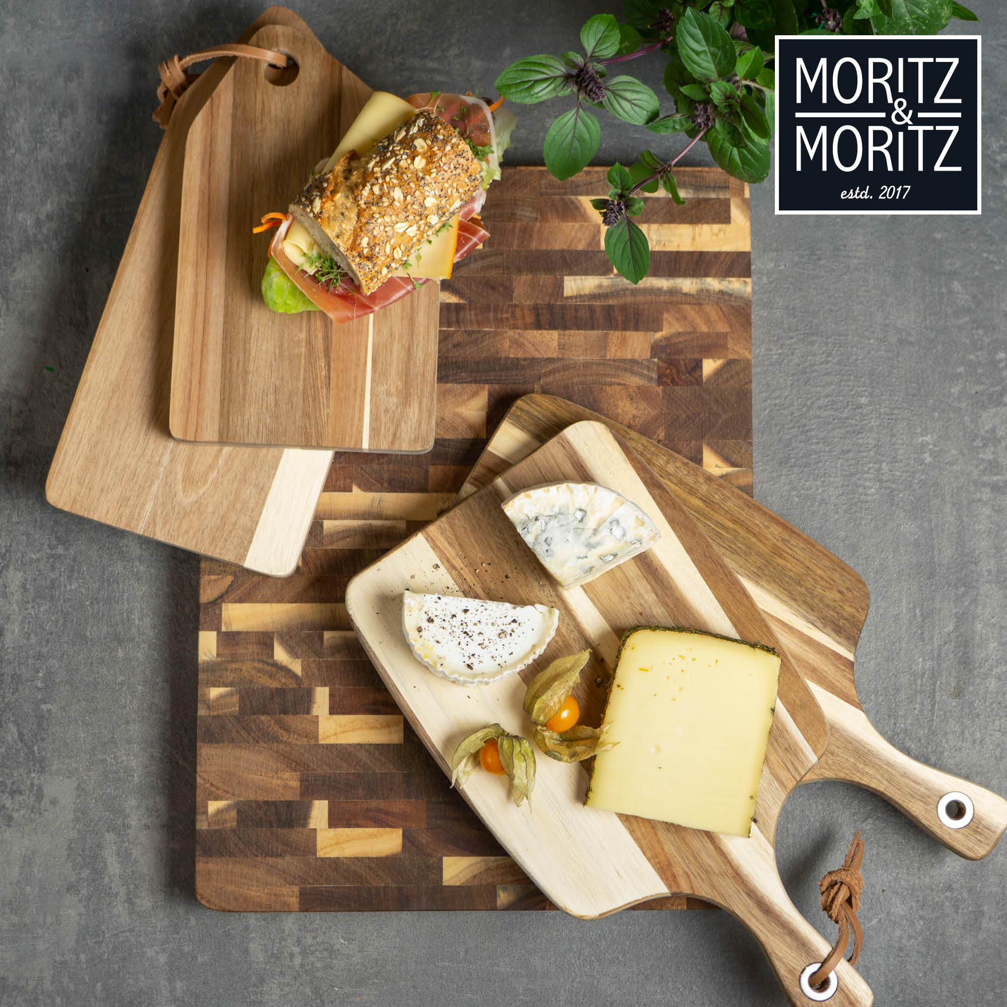 Holzschneidebrett aus Akazie, 41x30x3 cm, von Moritz und Moritz, elegantes Küchendesign