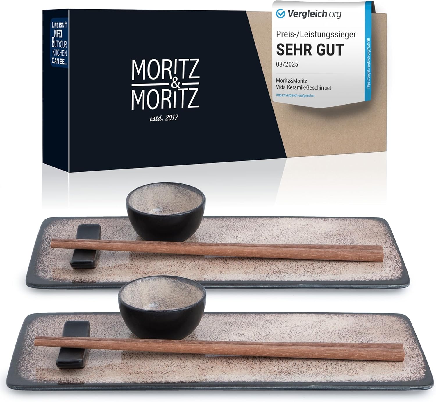 VIDA 10-teilig Sushi Geschirr Set, vor weißem Hintergrund