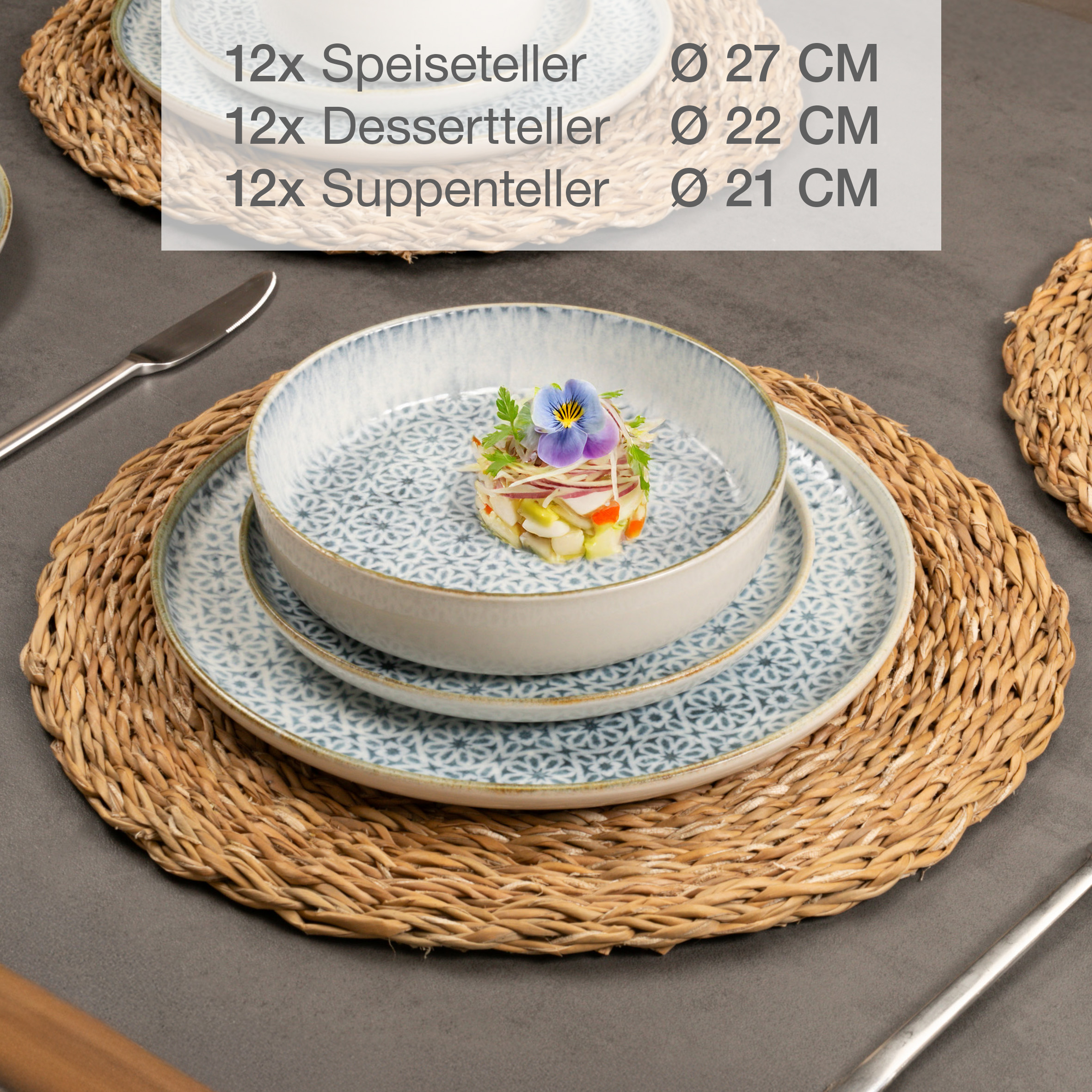 ALHAMBRA 36-teilig Geschirrset 12 Personen Blau