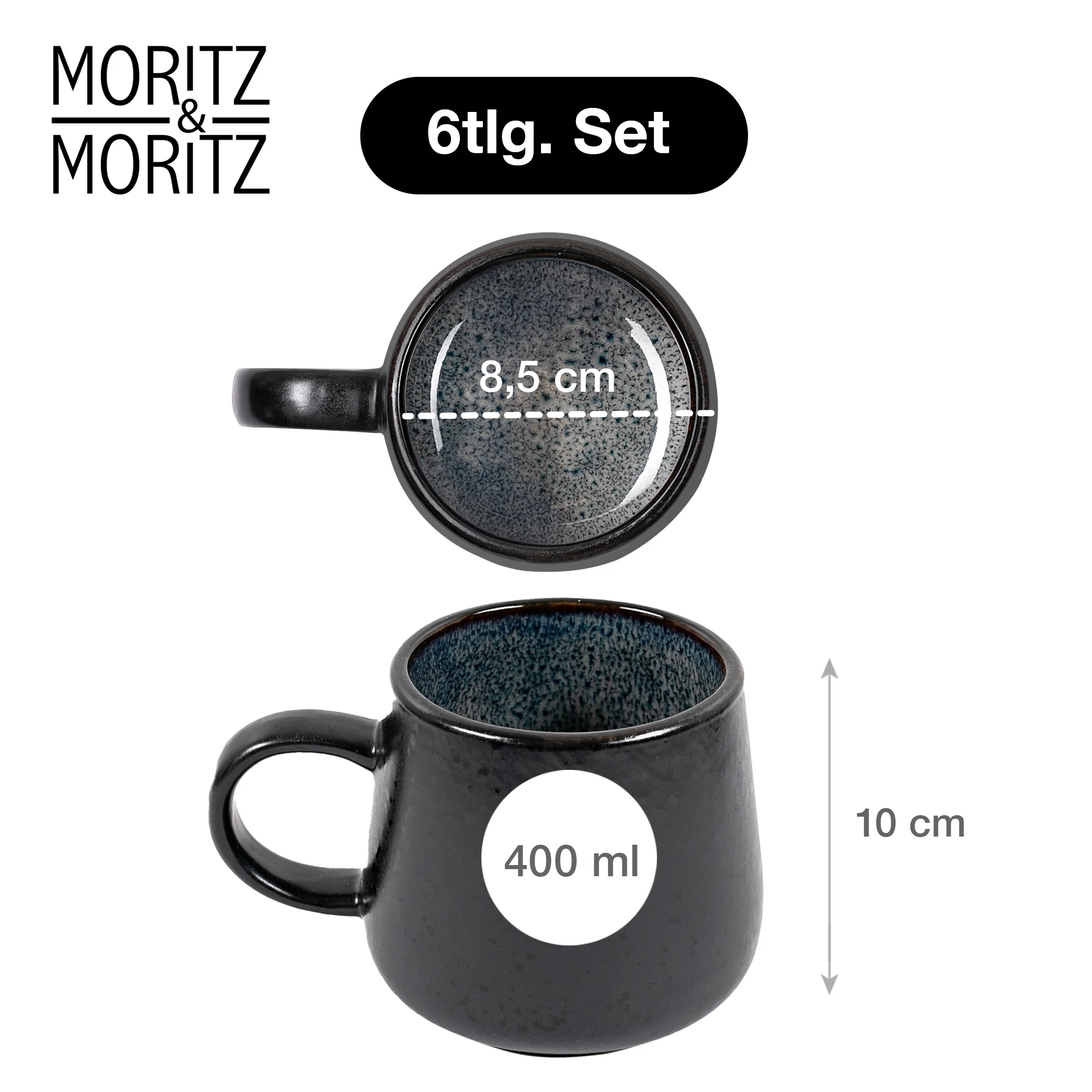 SOLID Kaffeebecher Set 6-teilig Anthrazit, Einzelteile ausgelegt