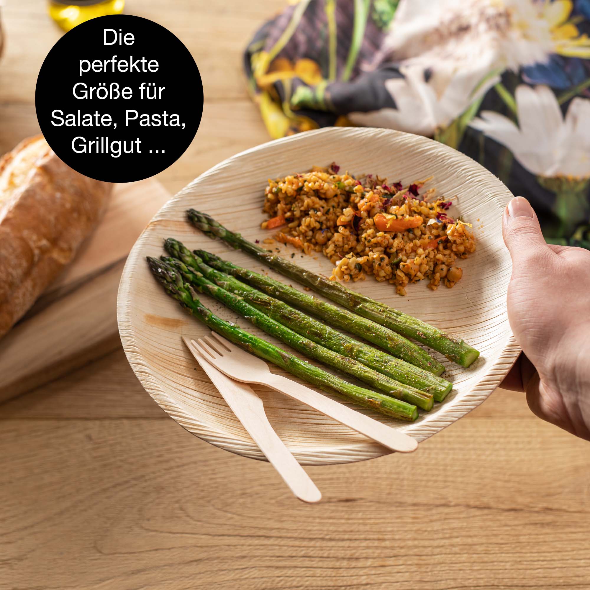Palmblattteller, 75-teiliges Set aus Palmblatt-Tellern und Besteck, rund, Ø 25 cm, umweltfreundlich und biologisch abbaubar