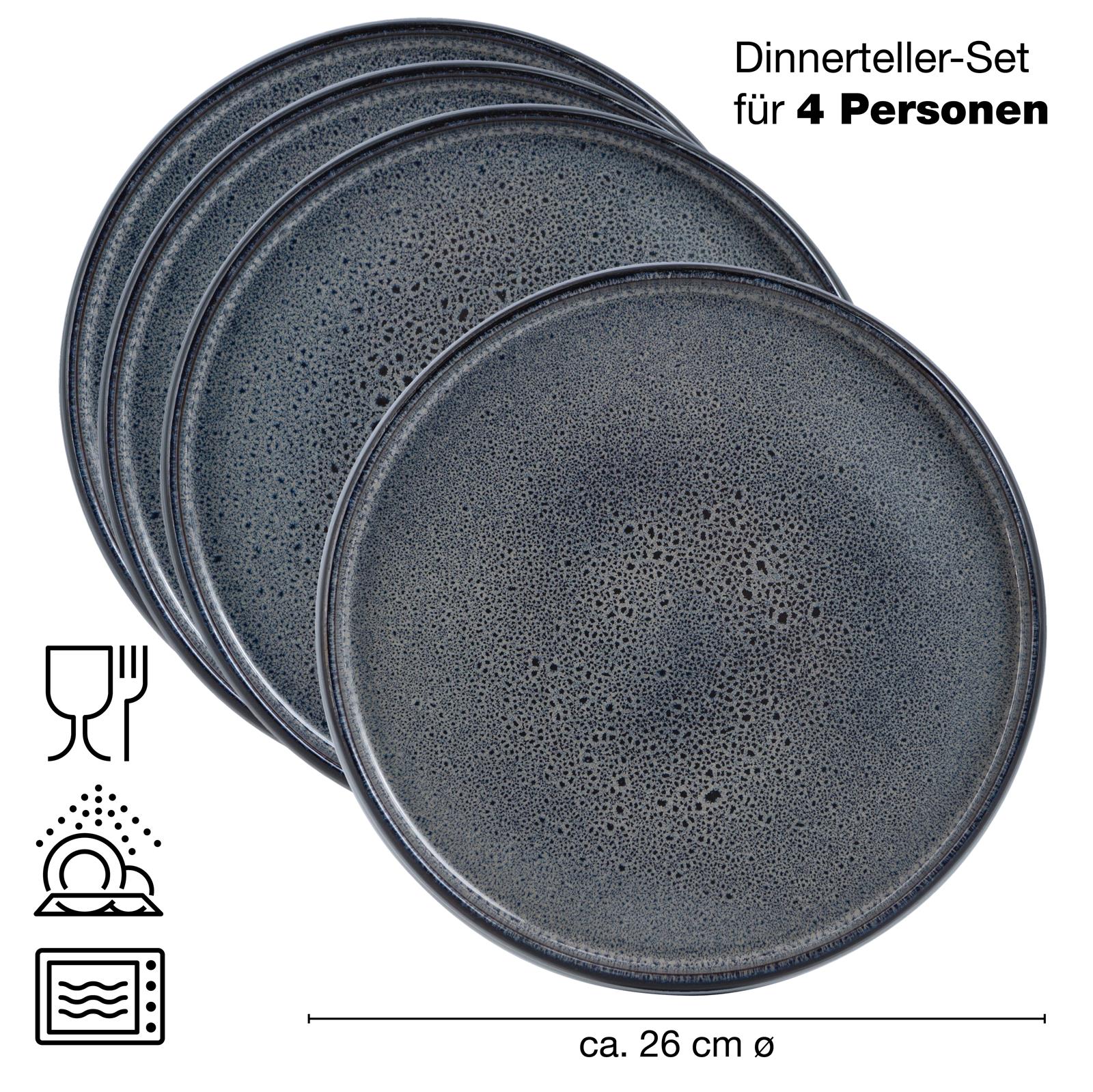 Gourmet Dinner Teller Set in Grau mit und Design, aus Keramik