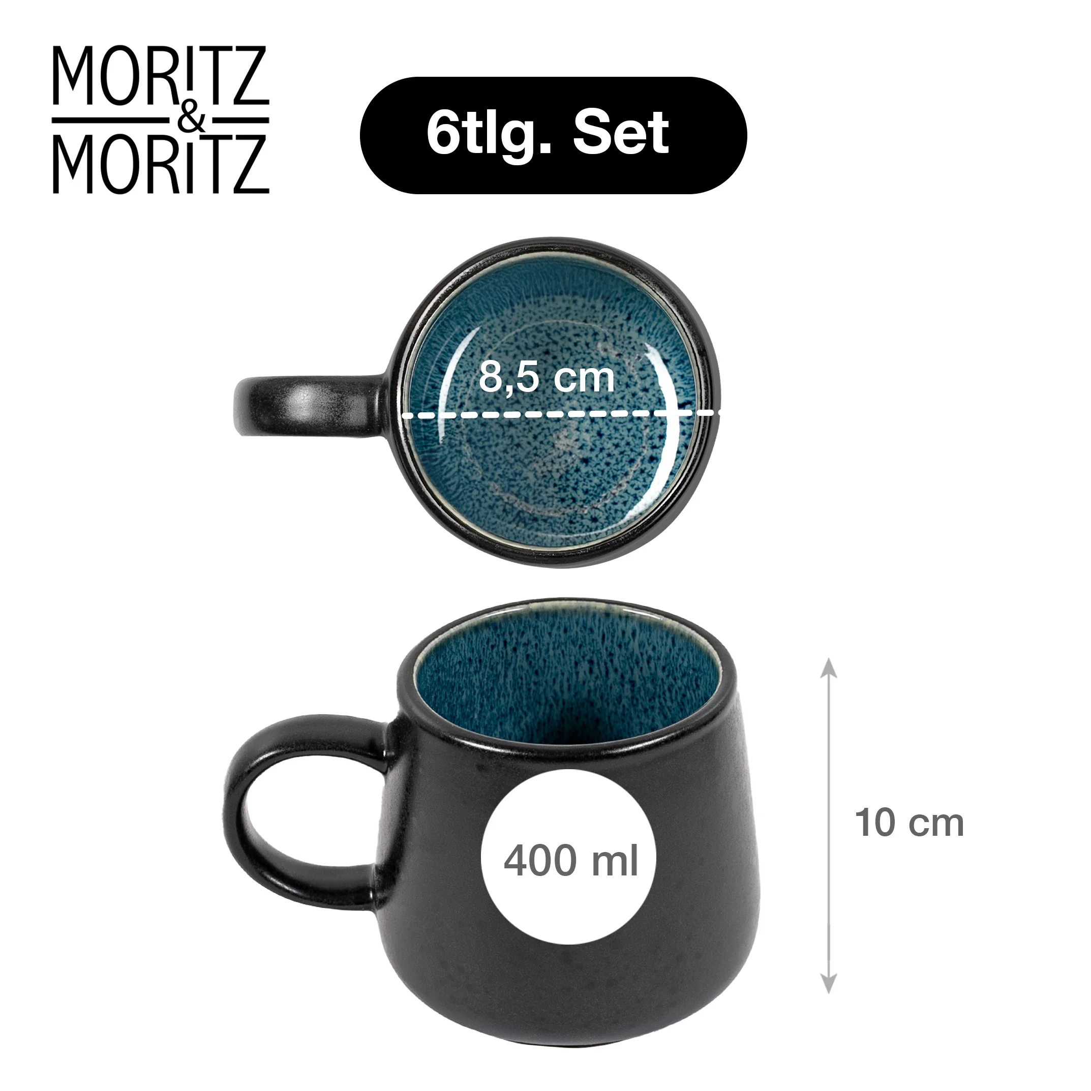 SOLID Geschirr Set 24-teilig Reaktiv blau, auf gedecktem Tisch bei Tageslicht