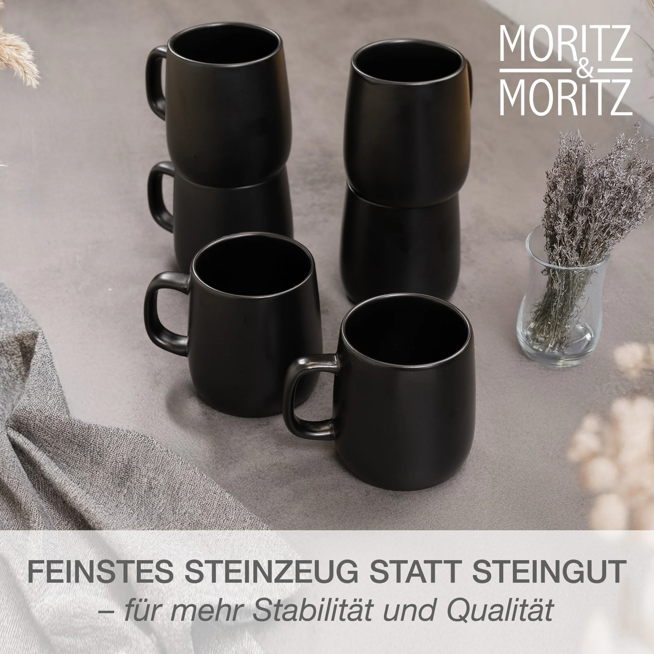 VIDA Kaffeebecher Set 6-teilig Schwarz, Nahaufnahme der Oberfläche