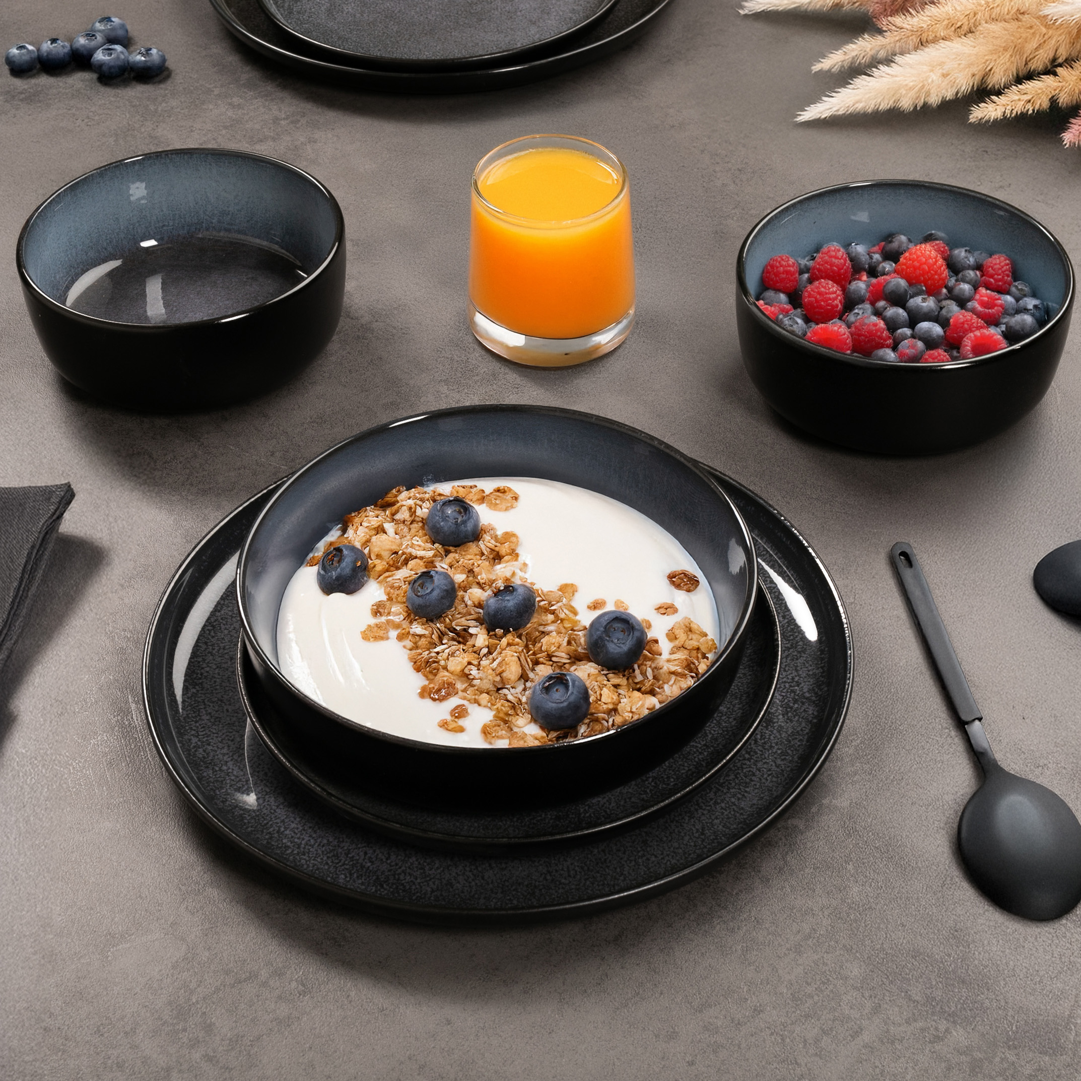 VIDA Geschirr Set 18-teilig Blau – Geschirrset für 6 Personen aus Porzellan, 18-teilig