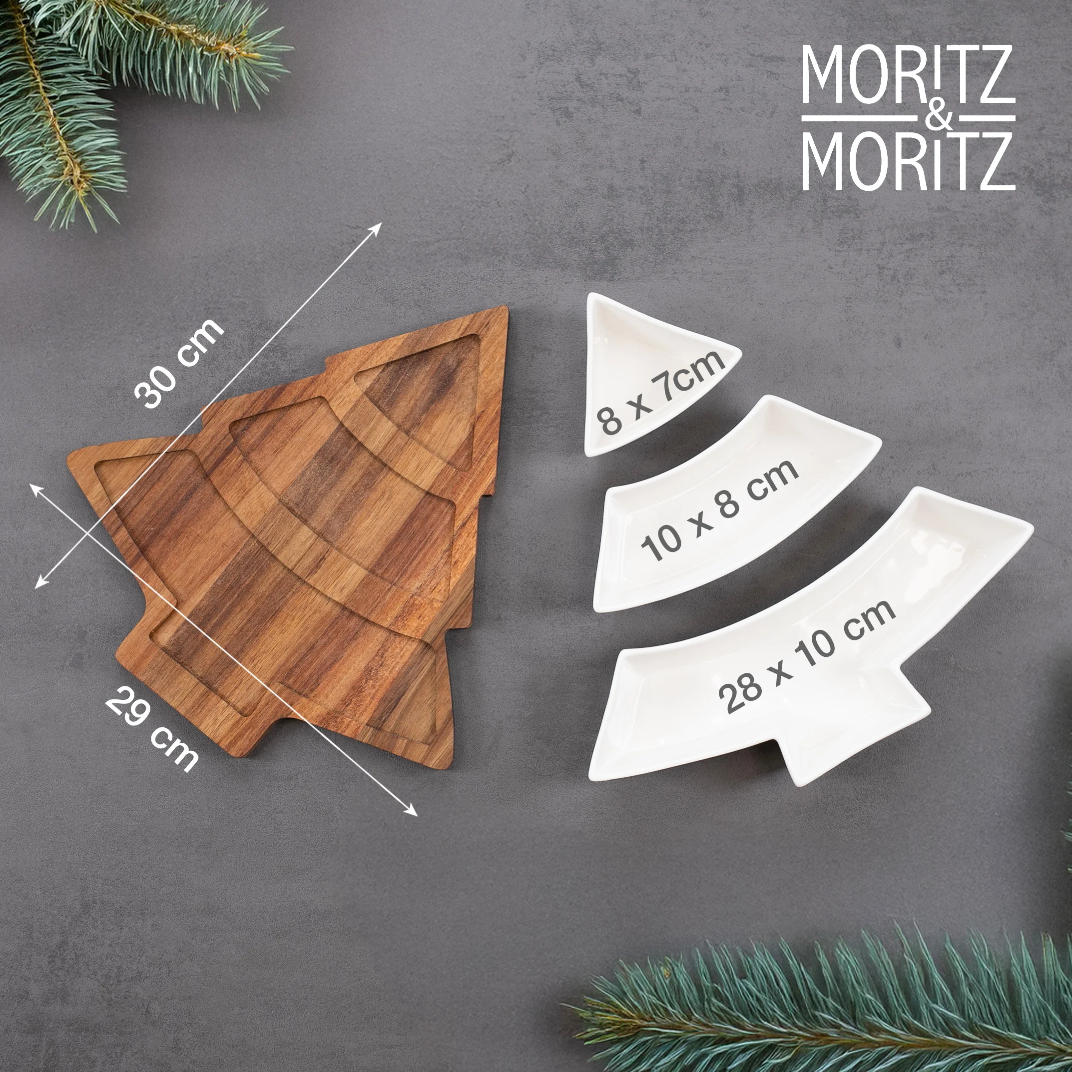 Servierschalen Set Tannenbaum 4-teilig, Einzelteile ausgelegt