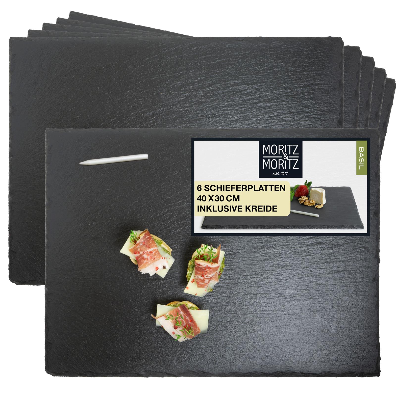 Schieferset Basil – 6 große Platten 40 x 30 cm, vegane Frikadellen mit goldbrauner Kruste liegen auf einem weißen Teller