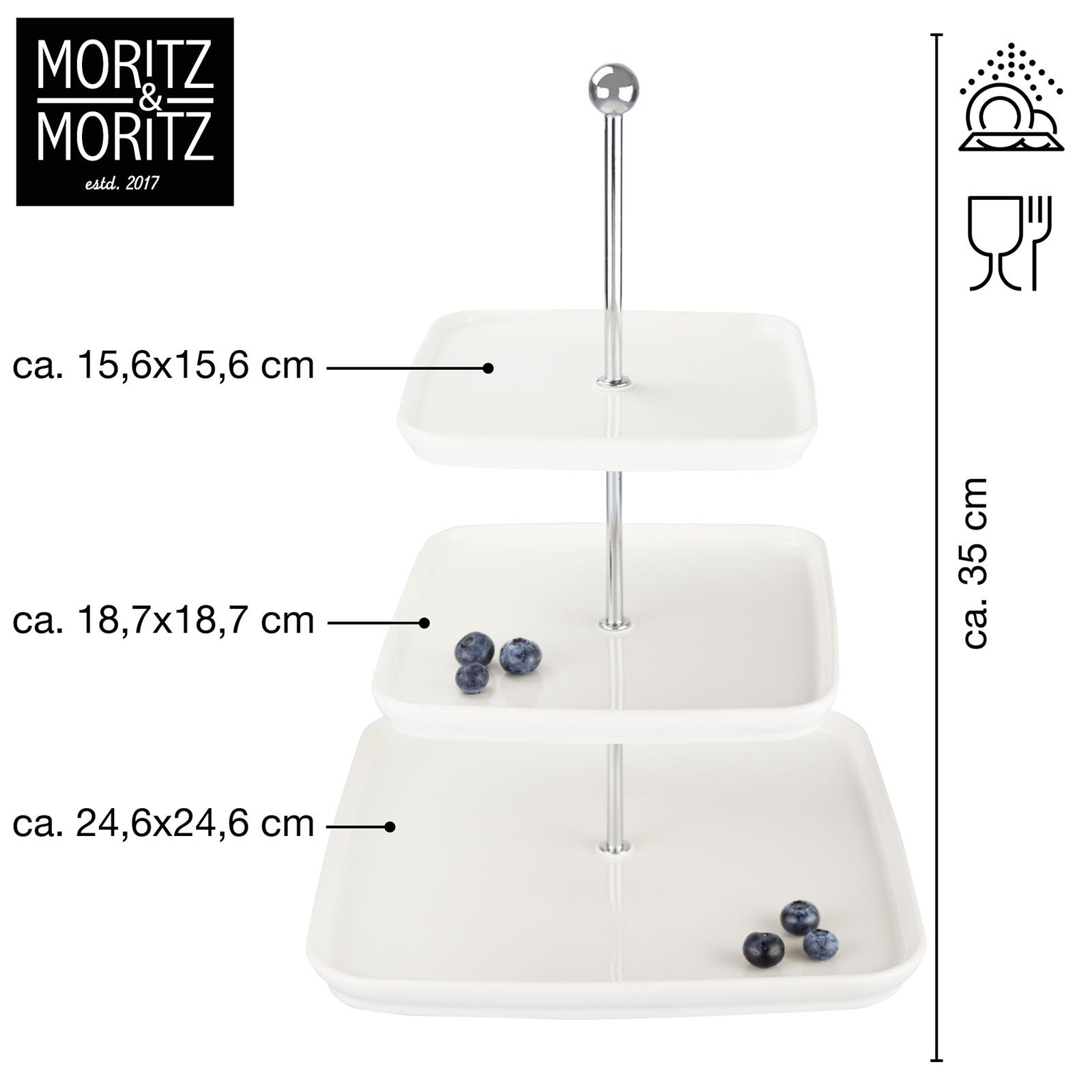 Quadratische Etagere aus Porzellan mit drei Ebenen und Design, Obst oder Tapas auf Partys und Veranstaltungen
