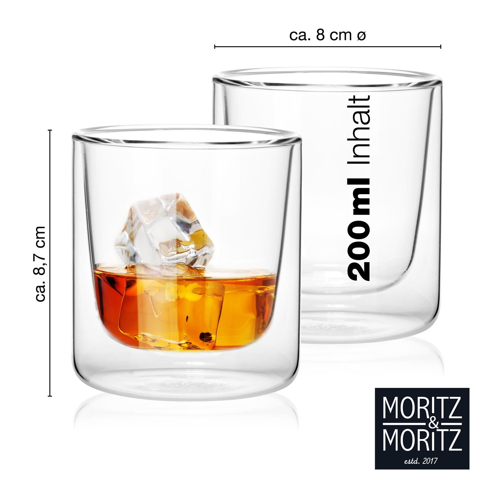 Glas in Grün, Einem 2er Set M&M Moments, 200ml Flaschen, in Design, Likör präsentiert auf einem Hintergrund