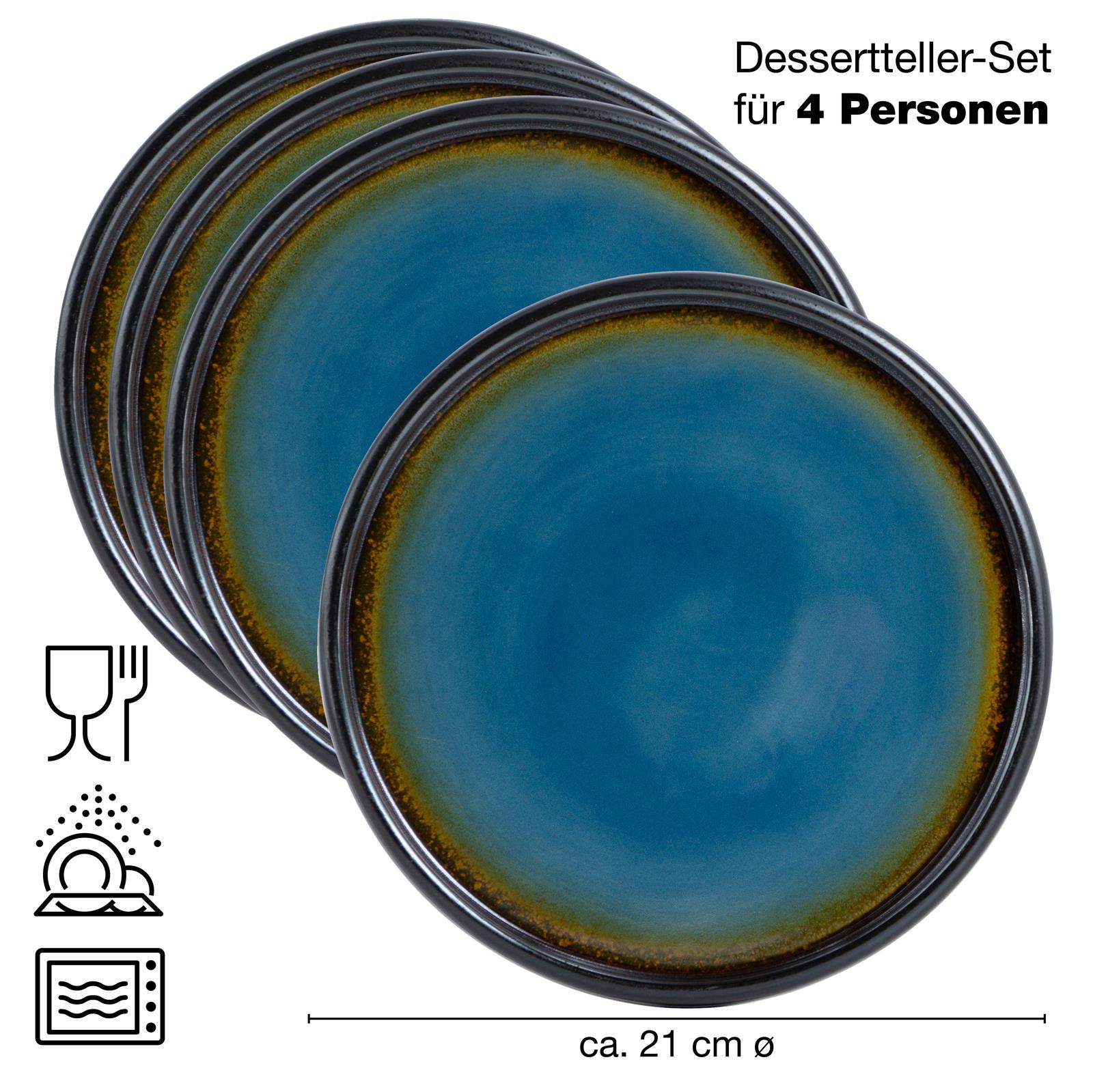 Gourmet Dessert Teller Set, 4-teilig in Reaktiv Blau-Braun Design