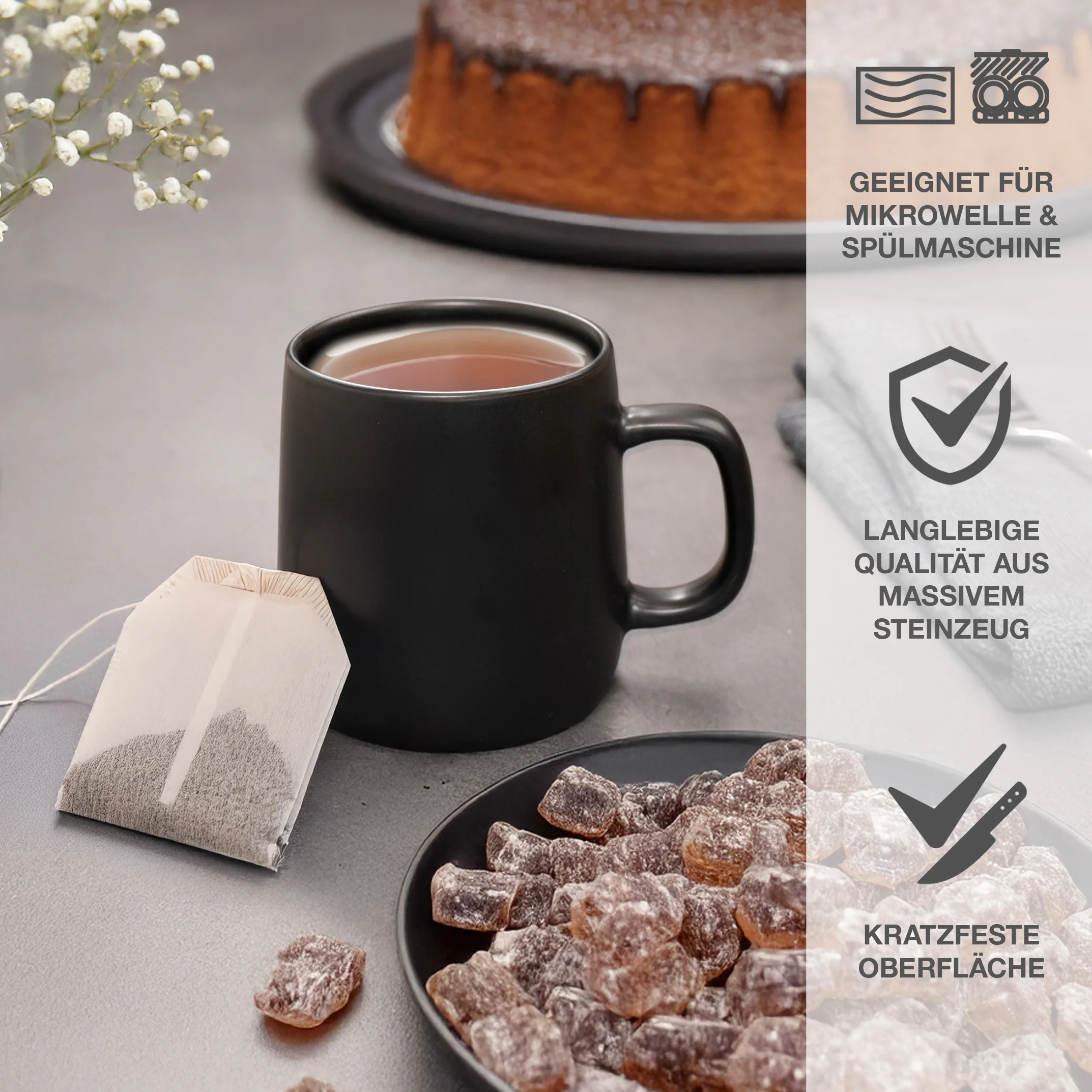 VIDA Kaffeebecher Set 6-teilig Schwarz, im Geschirrkorb der Spülmaschine