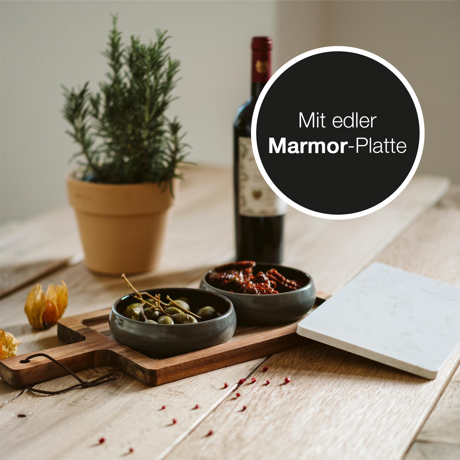 Holzbrett 43x20x1,8 cm in Weiß mit eleganter Maserung auf dunklem Untergrund. Ideal als Schneidebrett oder Servierplatte. Hochwertige Verarbeitung für Küche oder Essbereich.