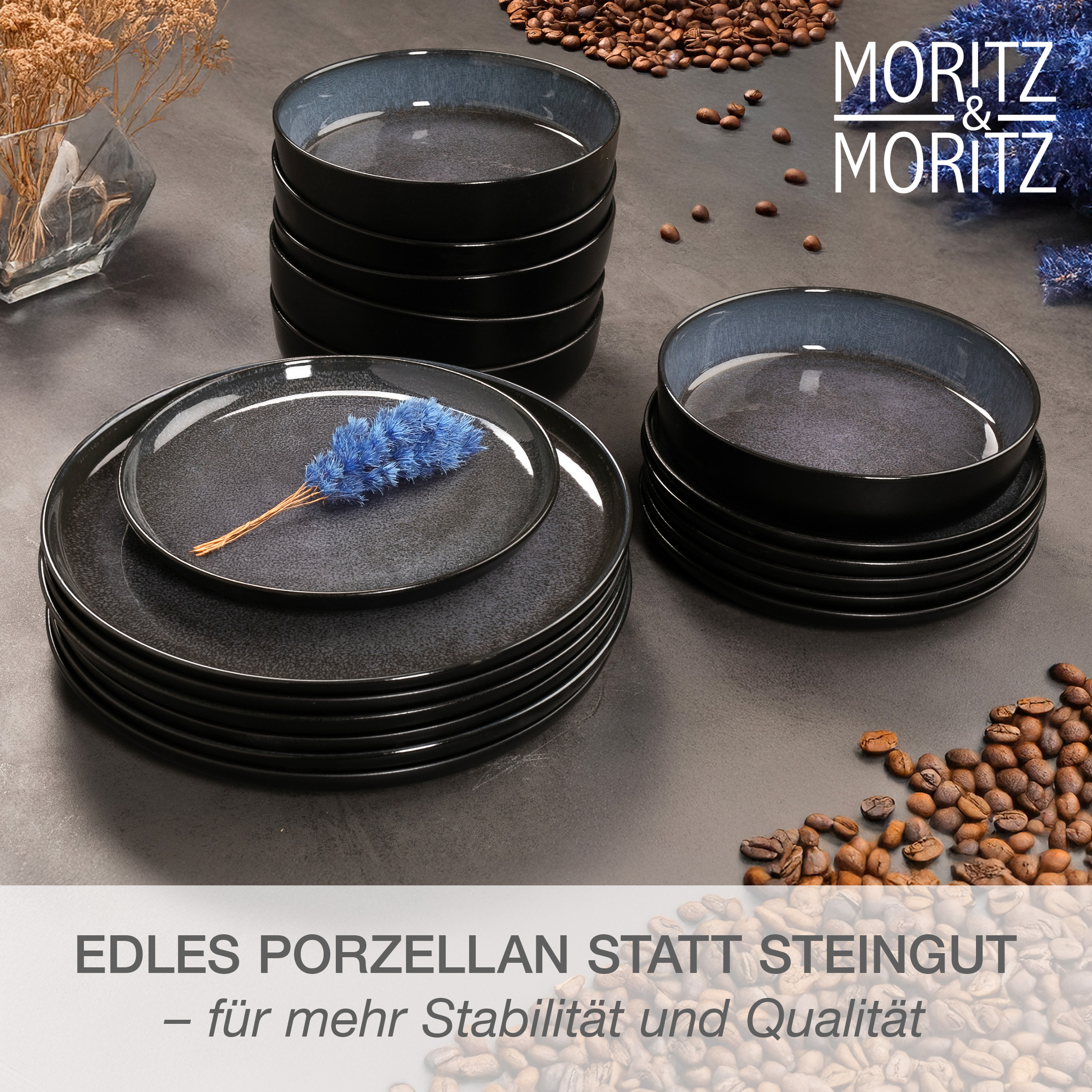 VIDA 24-teilig Geschirrset mit Müslibowls Blau
