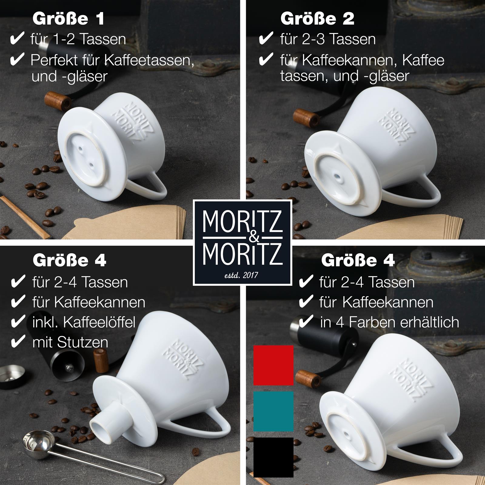 Braune Kaffeefilter Größe 4 aus Papier, fächerförmig aufgefächert auf hellem Untergrund
