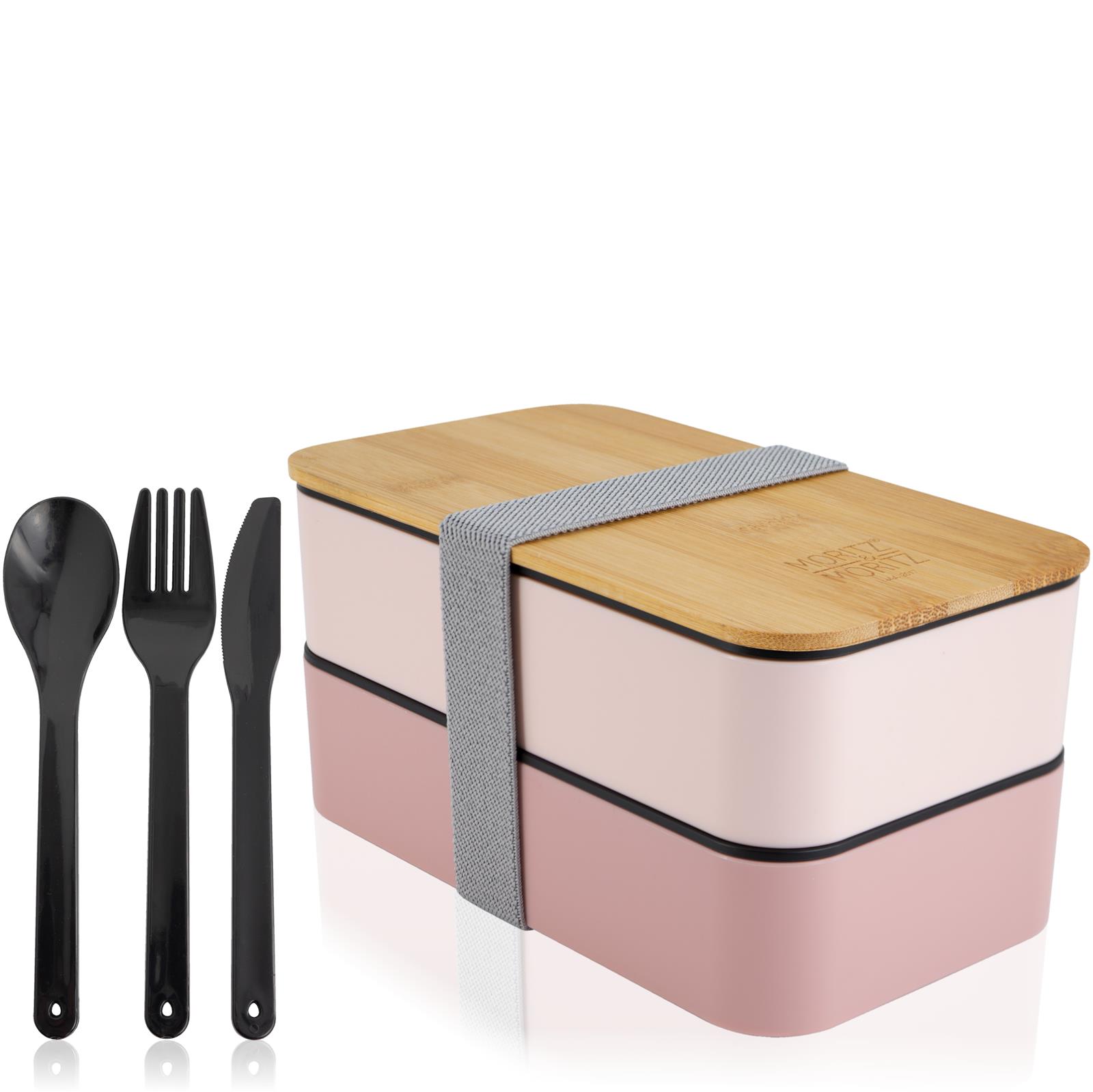 Stilvolle Bento Box in Pink für Mahlzeiten unterwegs Bentobox pink mit mehreren Fächern, ideal für Lunch und Snacks, auf einem weißen Hintergrund.
