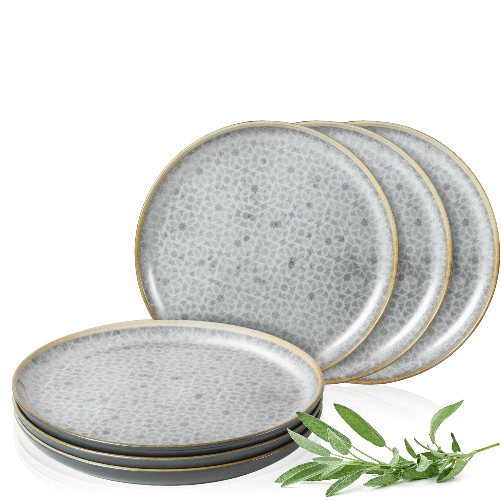 6-teilige Dessertteller-Set in mediterranem Grau, stilvolle Keramik, geeignet für edle Tischdekorationen.