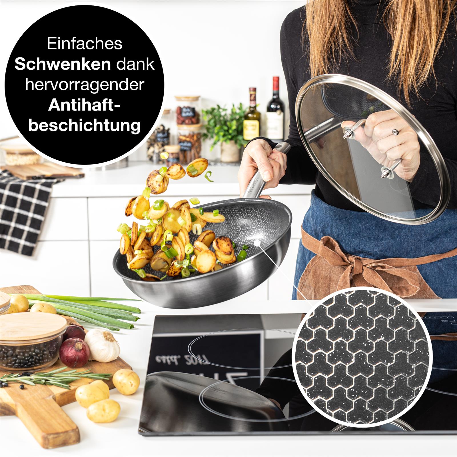 28 cm Pfanne mit Deckel und rundem Rand