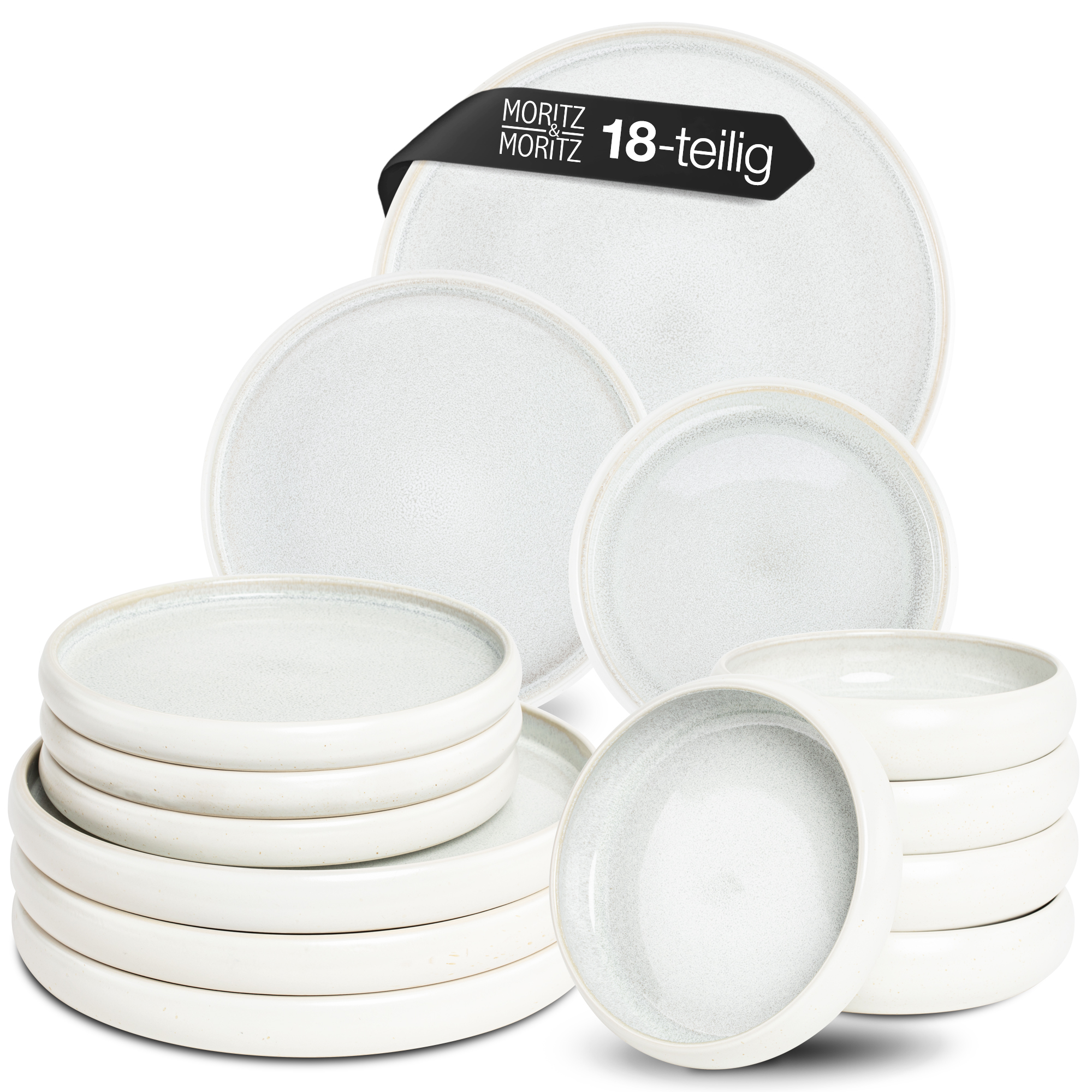 SOLID UNI Geschirrset 18-teilig Creme, vor weißem Hintergrund
