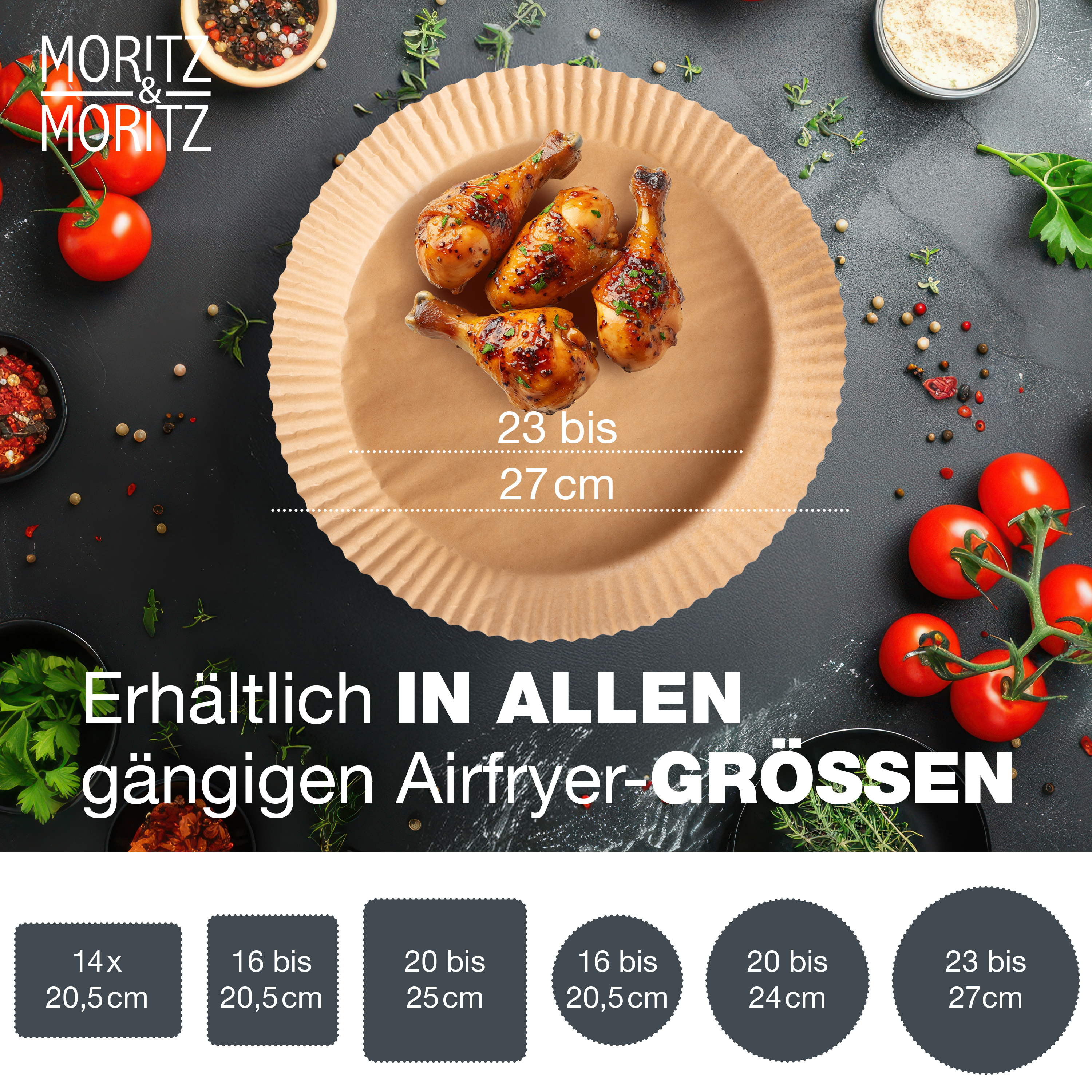 Airfryer Backpapier Rund Ø 23 cm (unten 23 cm, oben 27 cm)