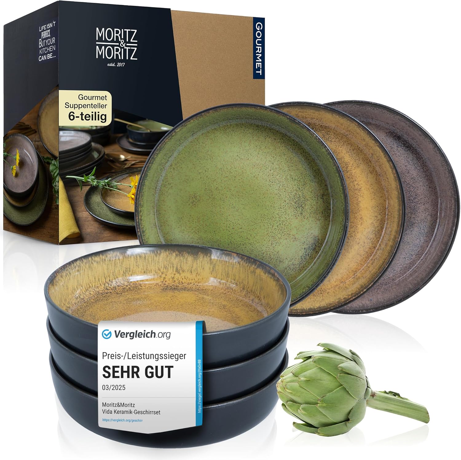 VIDA 6x Suppen Teller vintage Geschirr Set