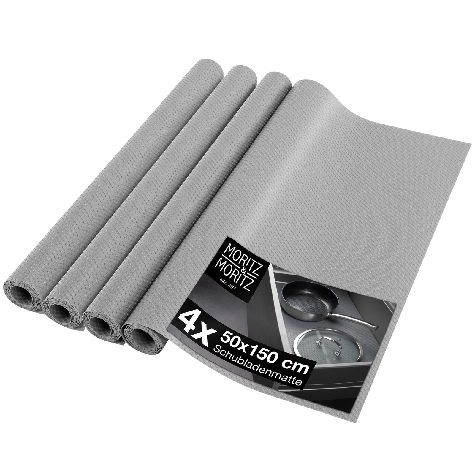 Schubladenmatte 4er Set 50x150cm inklusive Tafelaufkleber, Grau, vier Schubladenmatten aus grauem Material, rutschfest