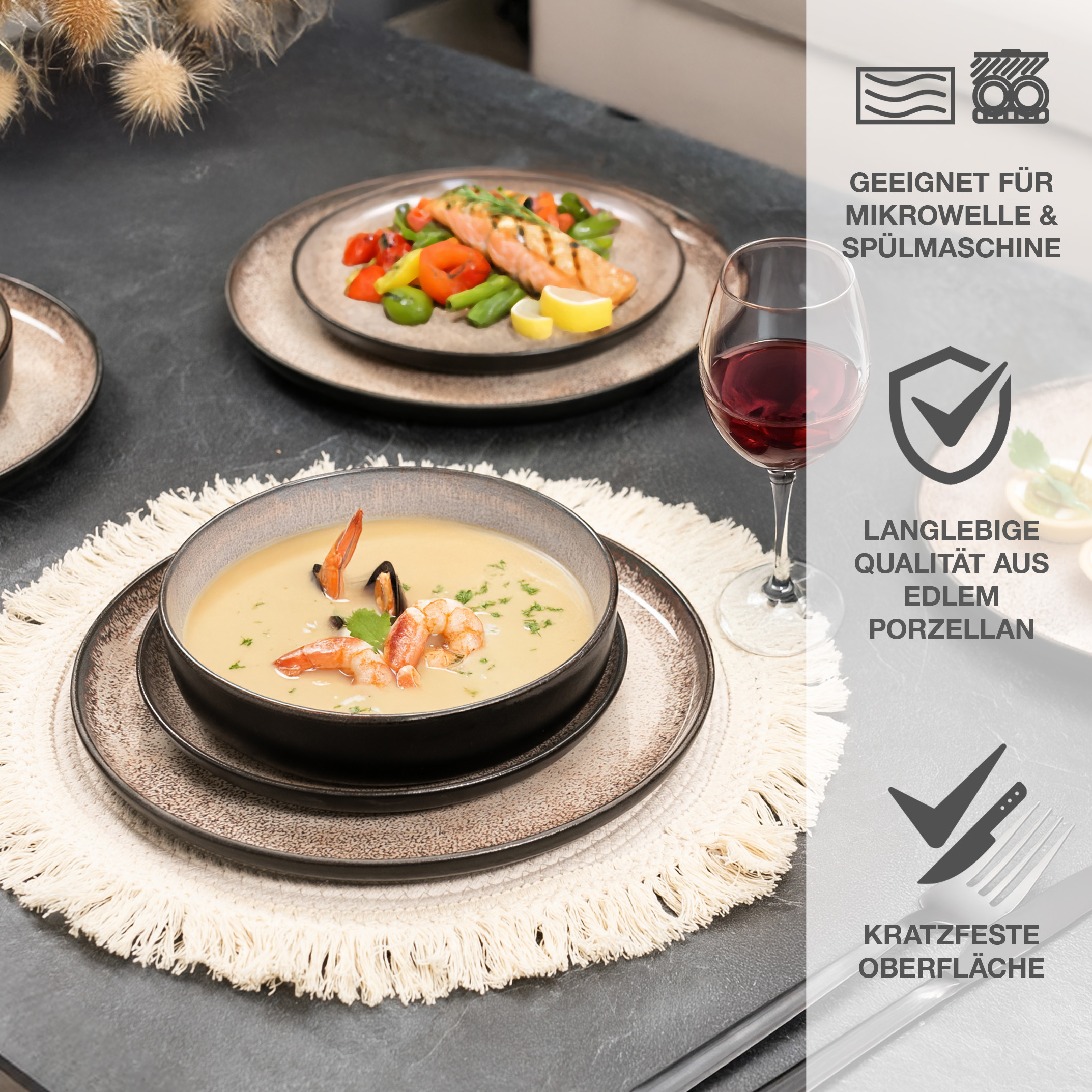 VIDA 24-teilig Geschirrset mit Müslibowls Beige