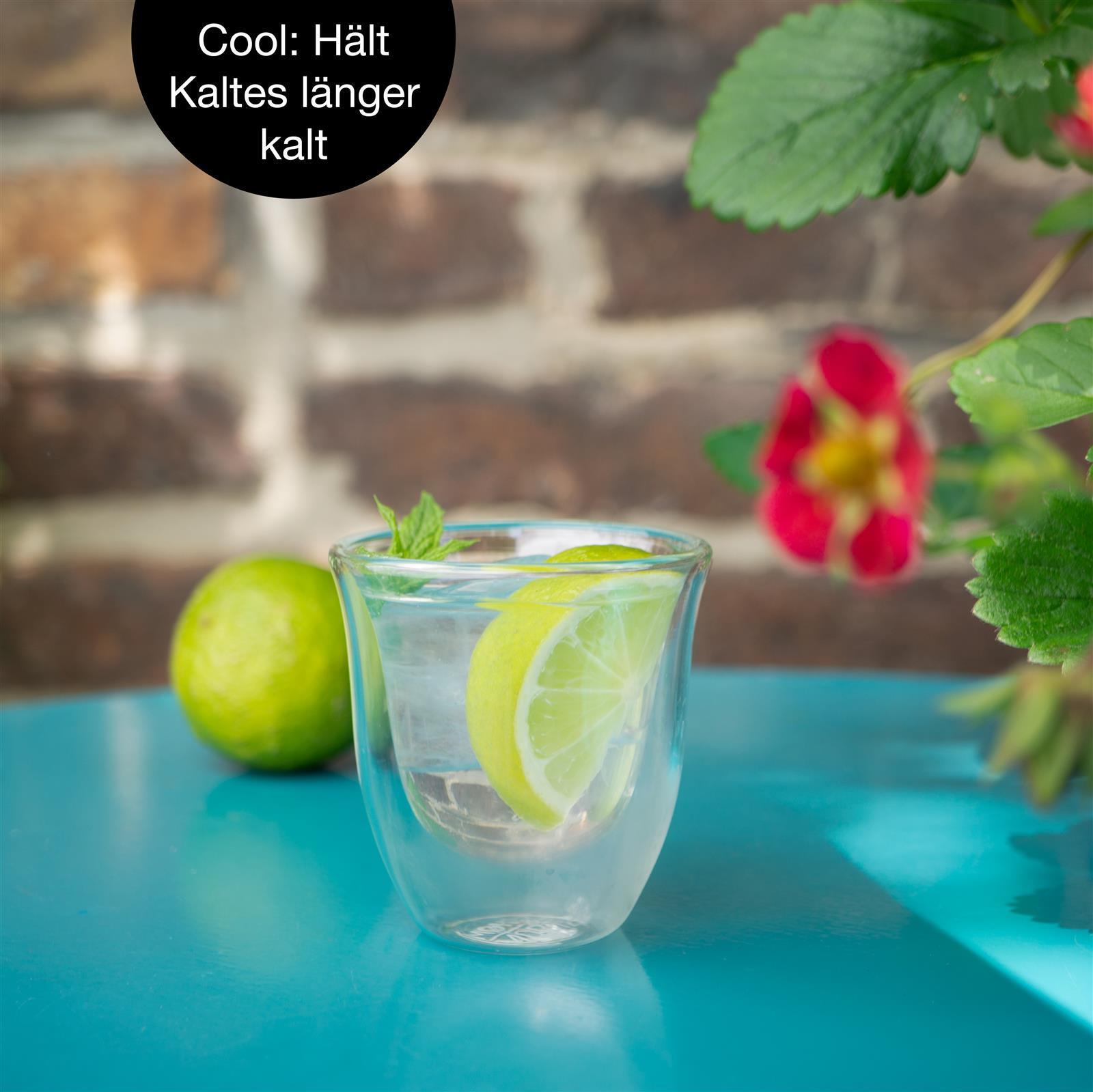 Glas in Blau, Zwei Gläser aus der Serie "Napoli" mit 60 ml Fassungsvermögen, gefertigt aus klarem Glas mit geschwungener Form