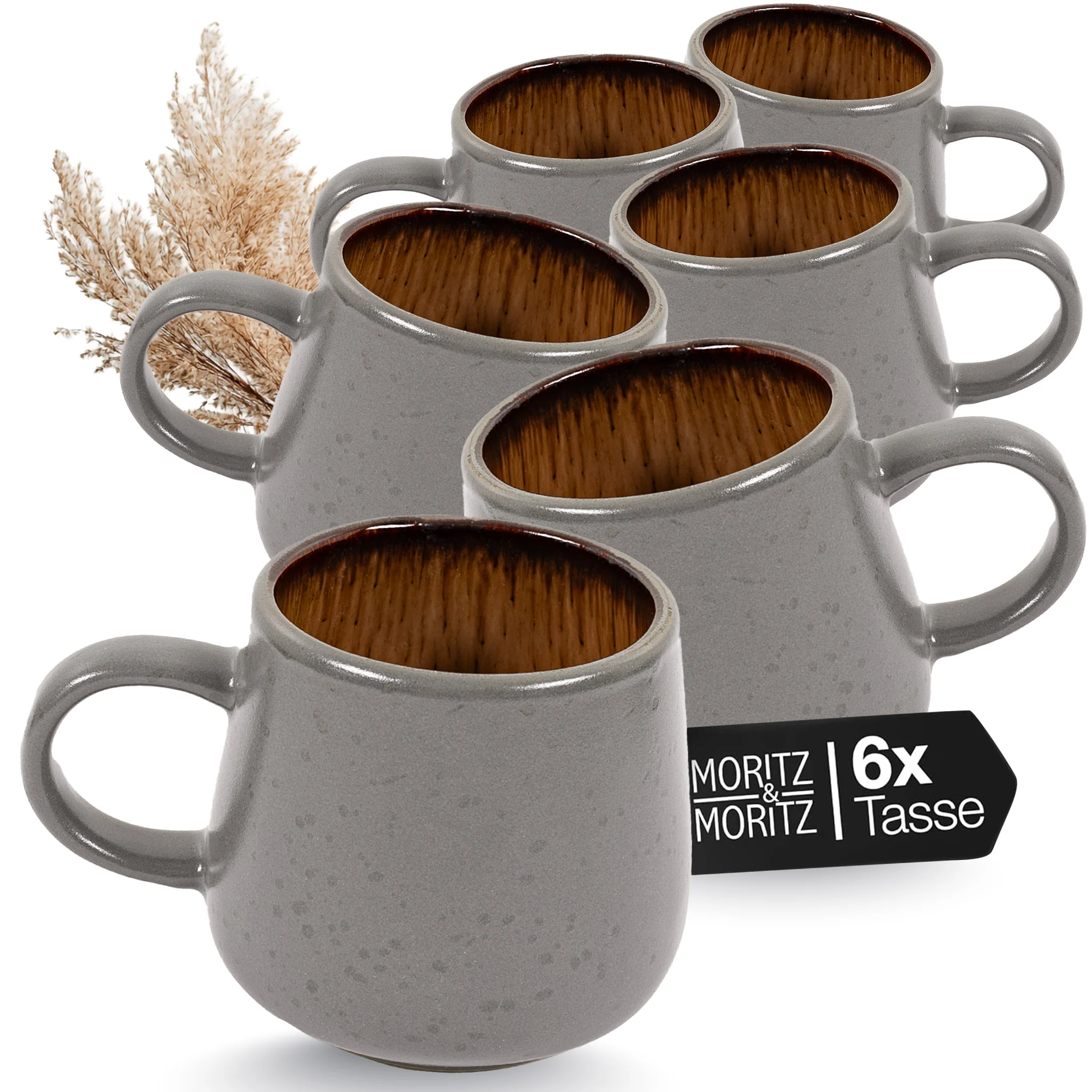 SOLID Kaffeebacher Set 6-teilig Beige, auf gedecktem Tisch bei Tageslicht