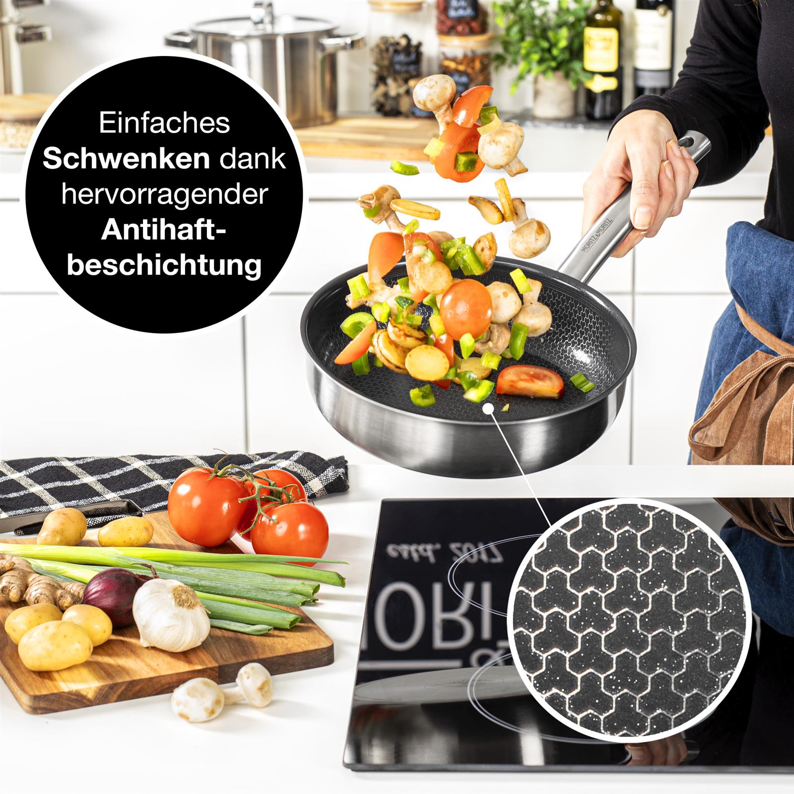 Schwarze Pfanne mit geradem Rand, Durchmesser 24 cm, aus Edelstahl