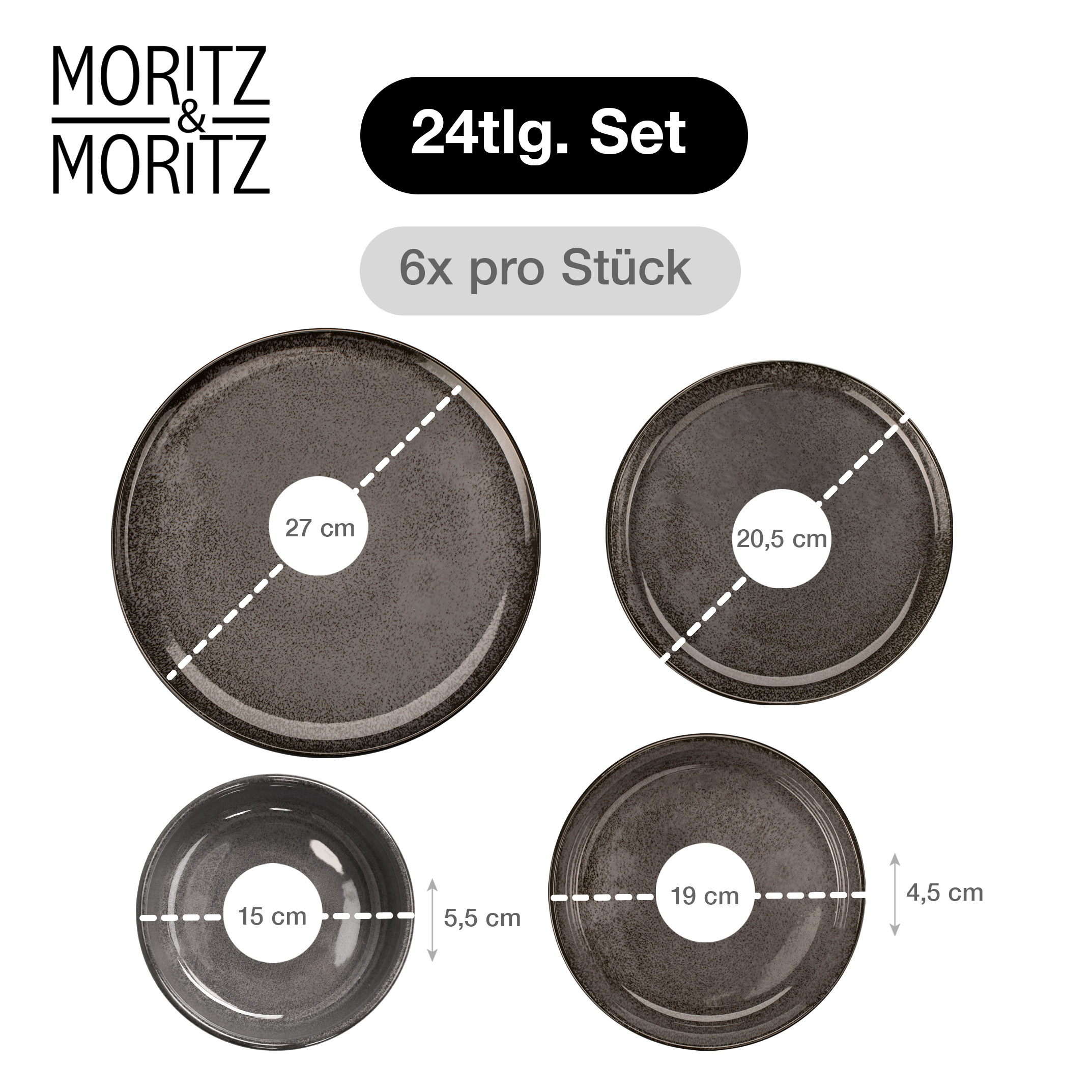VIDA 24-teilig Geschirrset mit Müslibowls Anthrazit