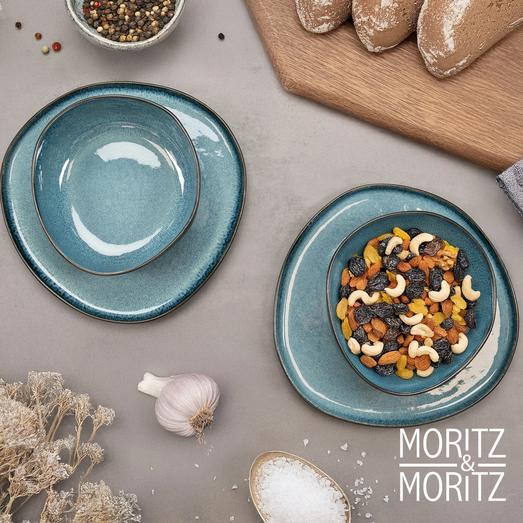 ORGANIC Servierschale 2-teilig Blau, Nahaufnahme der Oberfläche