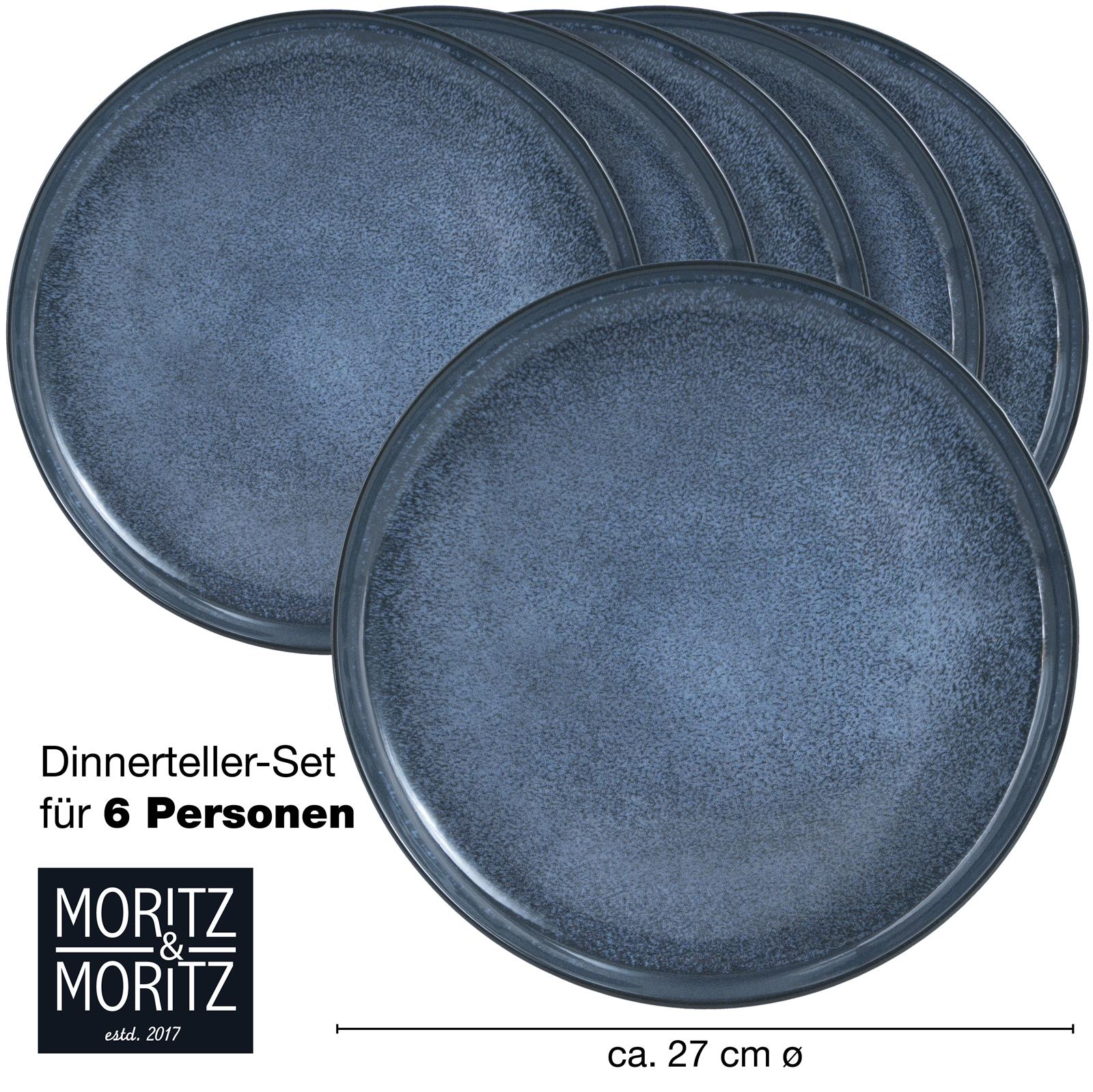 Tellerset in Blau, Sechsteiliges Gourmet-Dinnerteller-Set in Blau, 6-teilig, aus Keramik