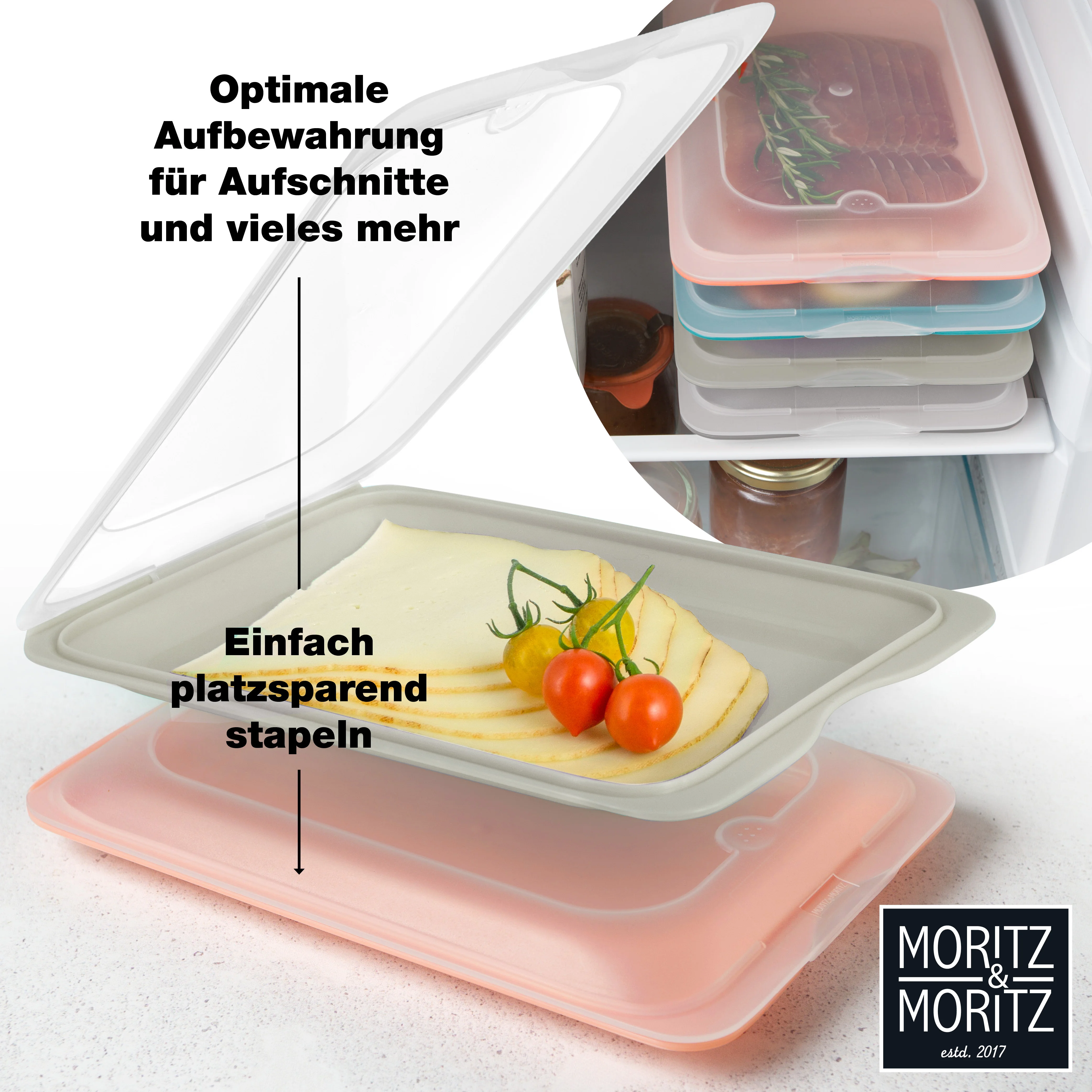 Aufschnittdosen bunt 4er Set, im Geschirrkorb der Spülmaschine