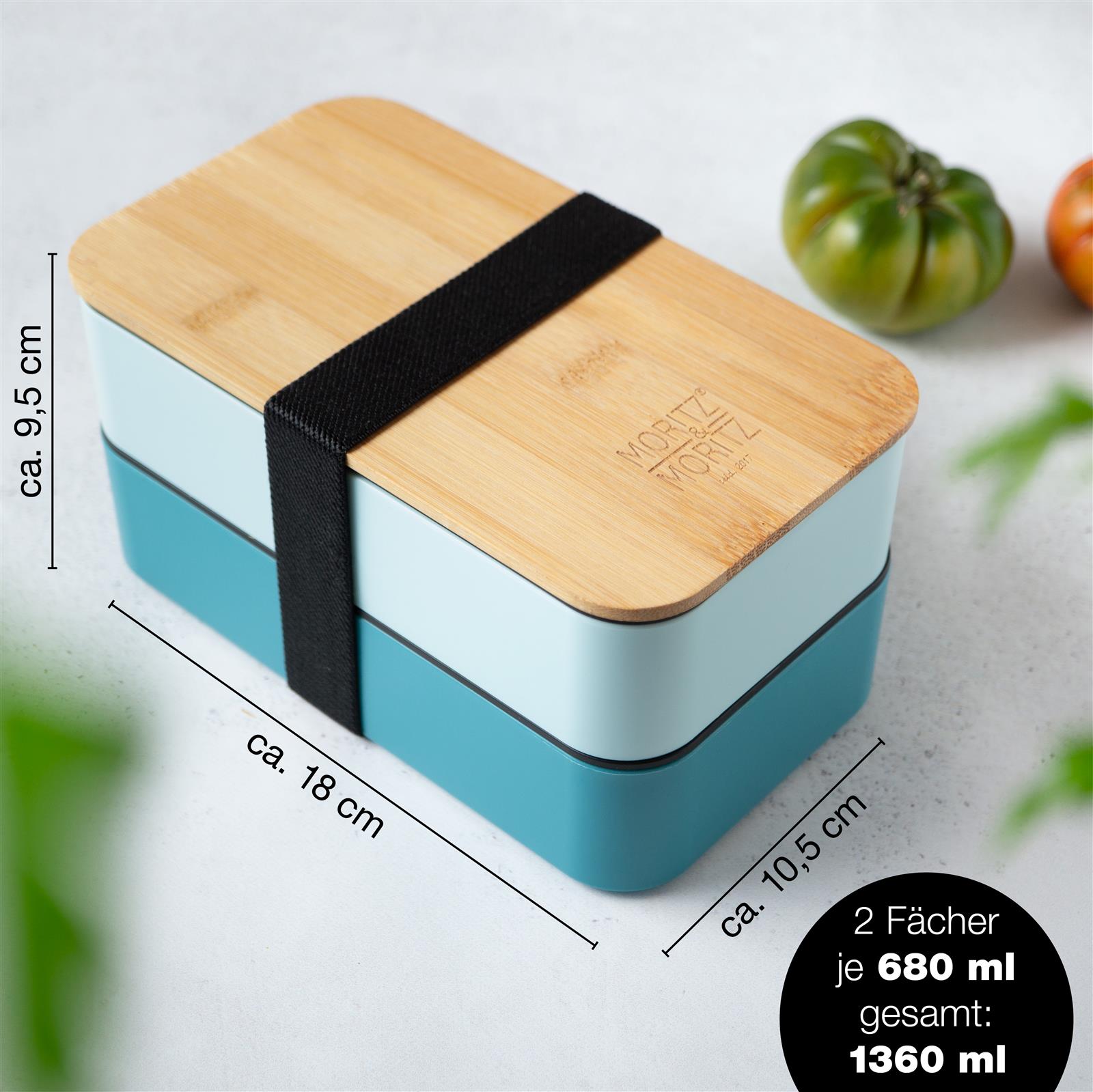 Blaue Bentobox mit mehreren Fächern zur getrennten Aufbewahrung von Lebensmitteln. Ideal für Bento-Lunch und Snacks unterwegs. Hochwertig und praktisch für Schule oder Büro.