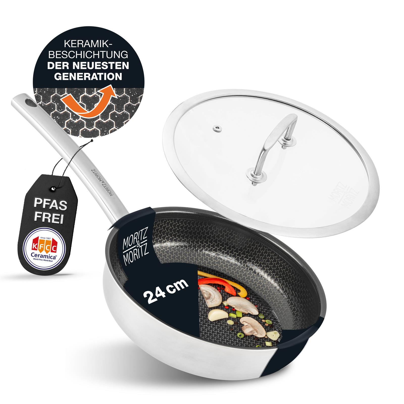 Waben – Sautépfanne mit Deckel 24 cm, titelbild der Website, zeigt eine Grafik mit markantem Design