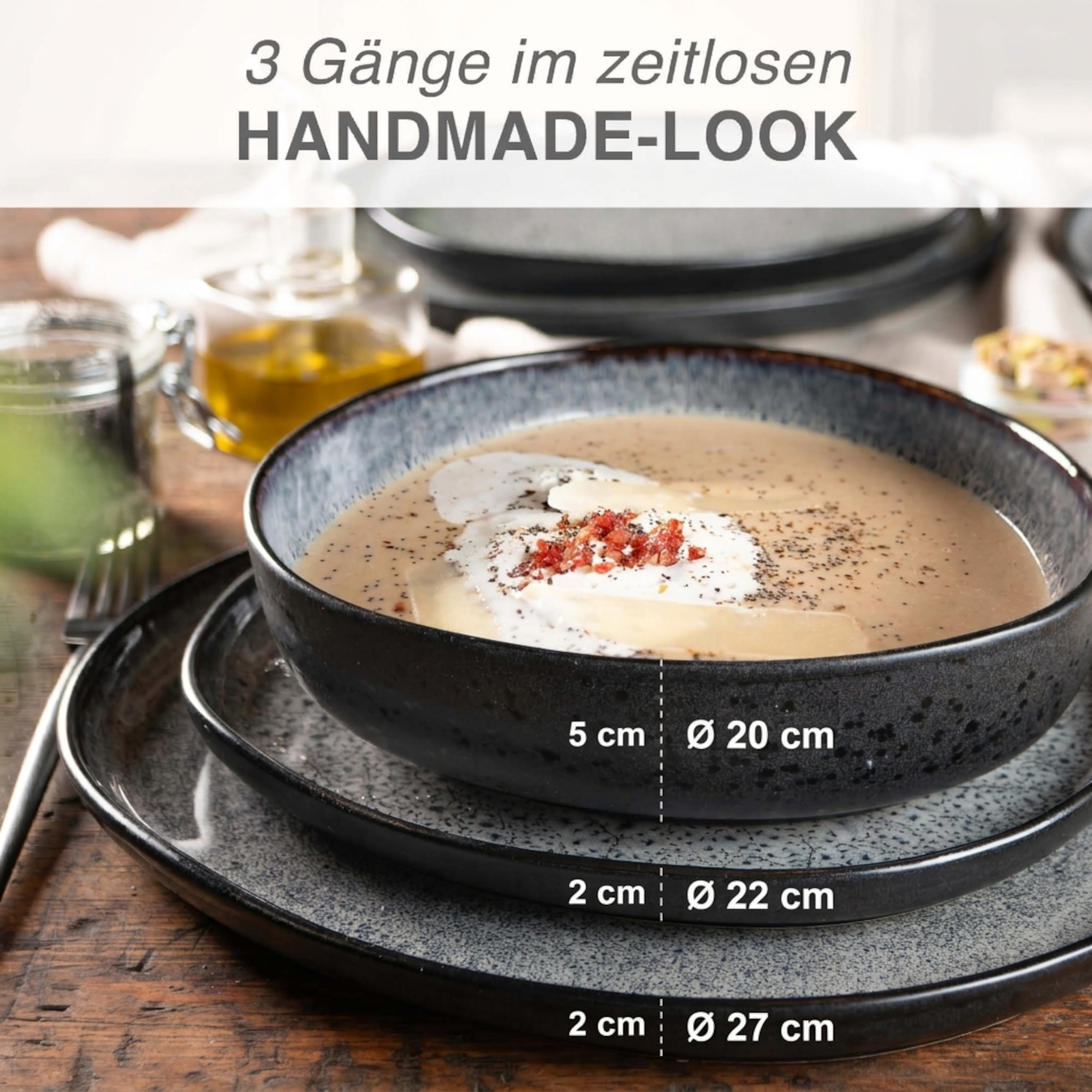 ORGANIC Geschirrset 24-teilig mit Tassen Grau