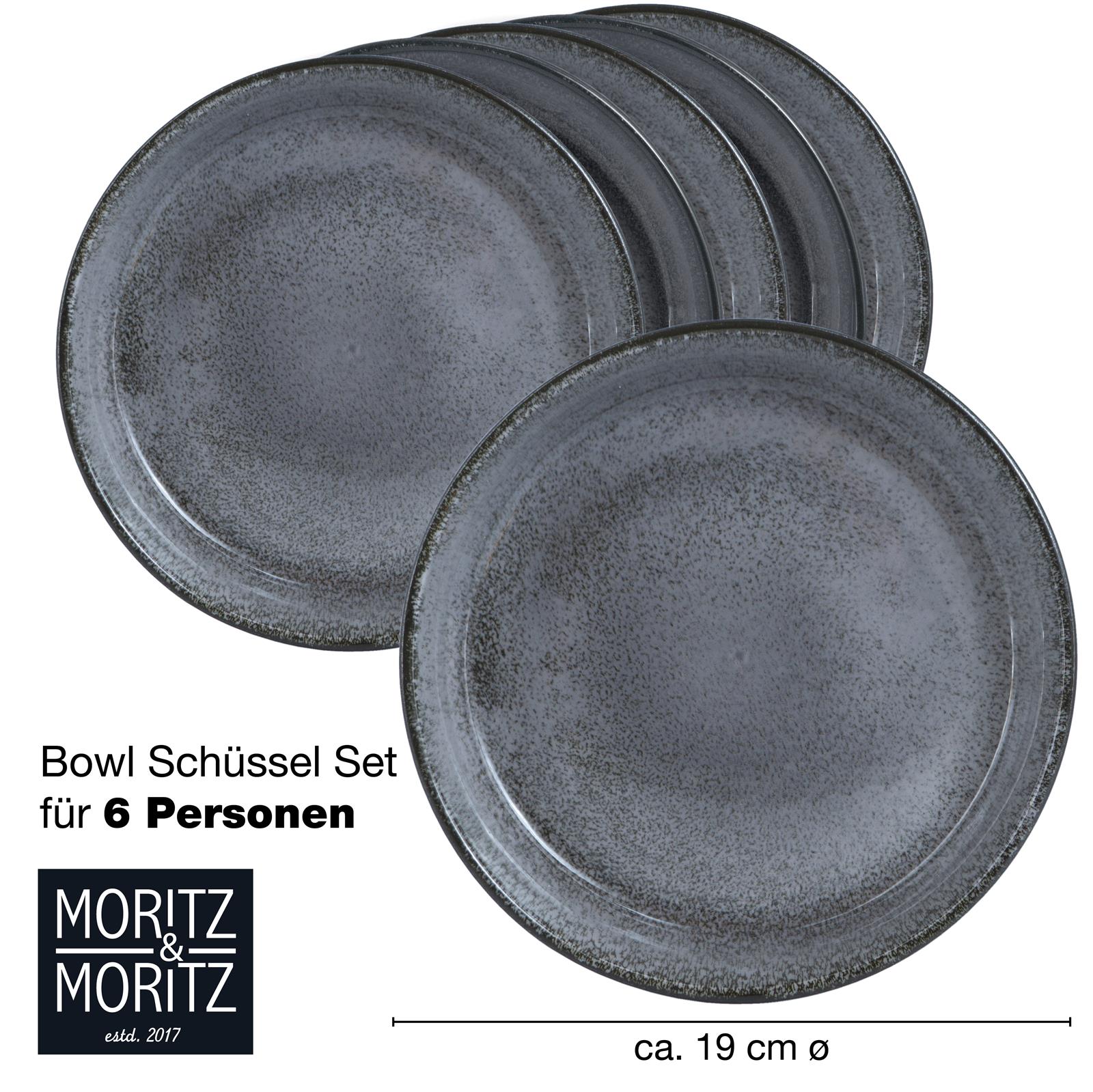 Salat Bowl Set mit 6 antrazithfarbenen Schalen, mit angerichteter Speise